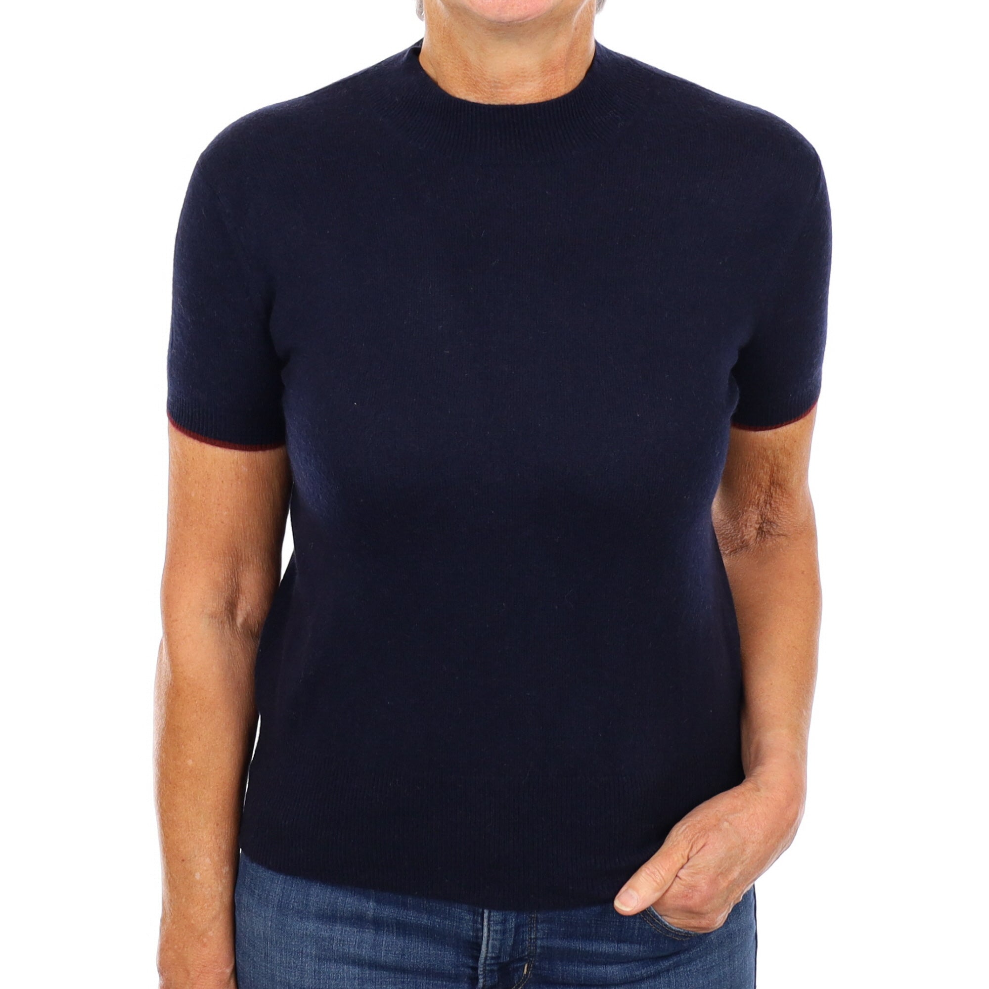 Navy Cashmere Turtle Neck Short Sleeve Jumper Medium