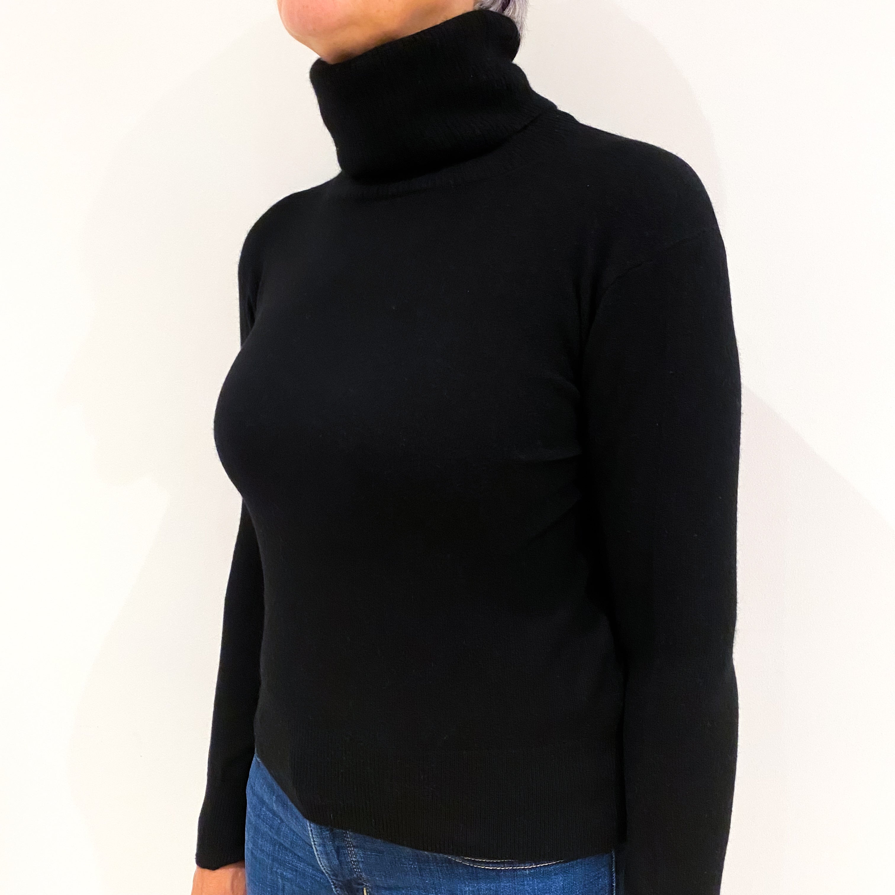 Black Cashmere Polo Neck Jumper Medium