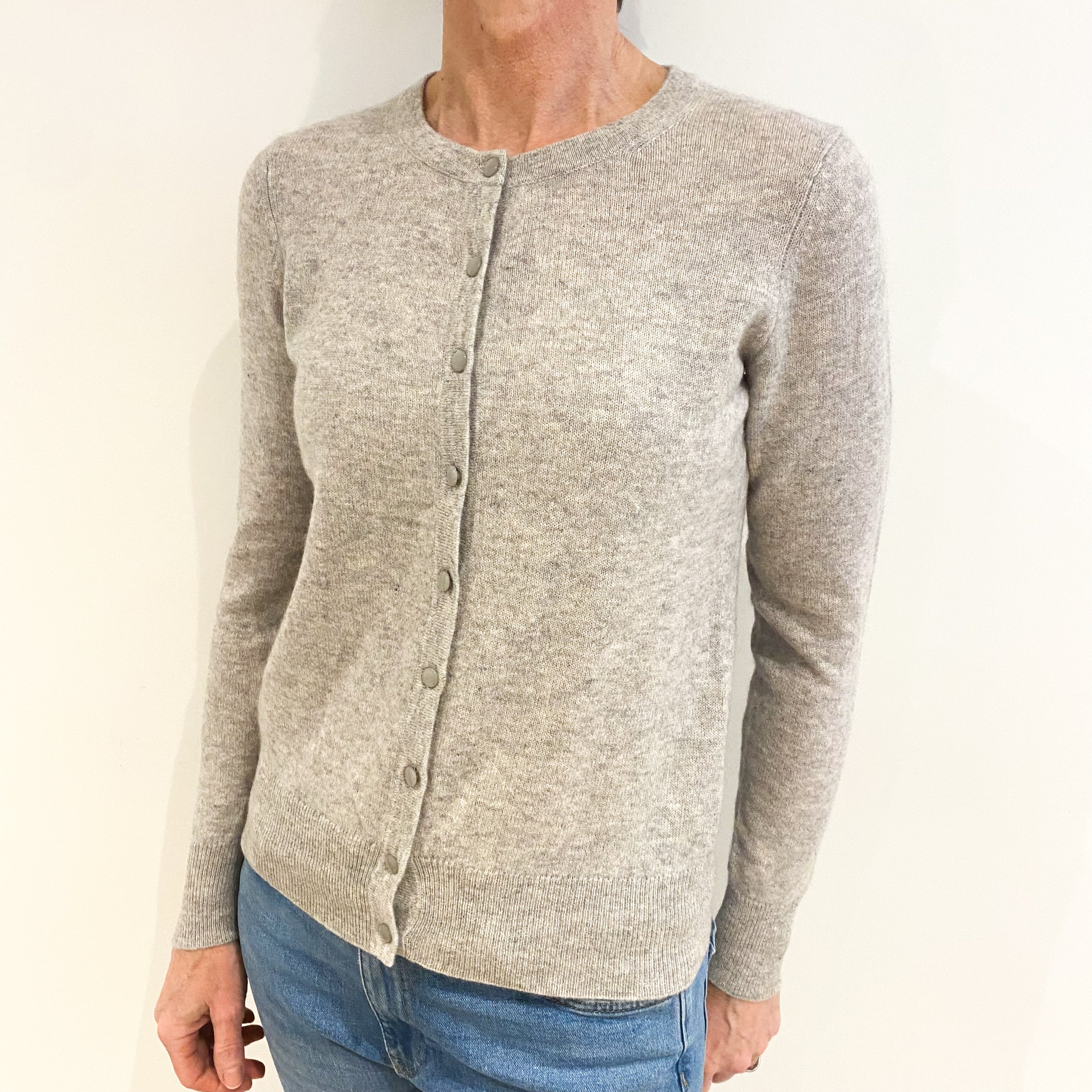 Ash Grey Cashmere Crew Neck Cardigan Small