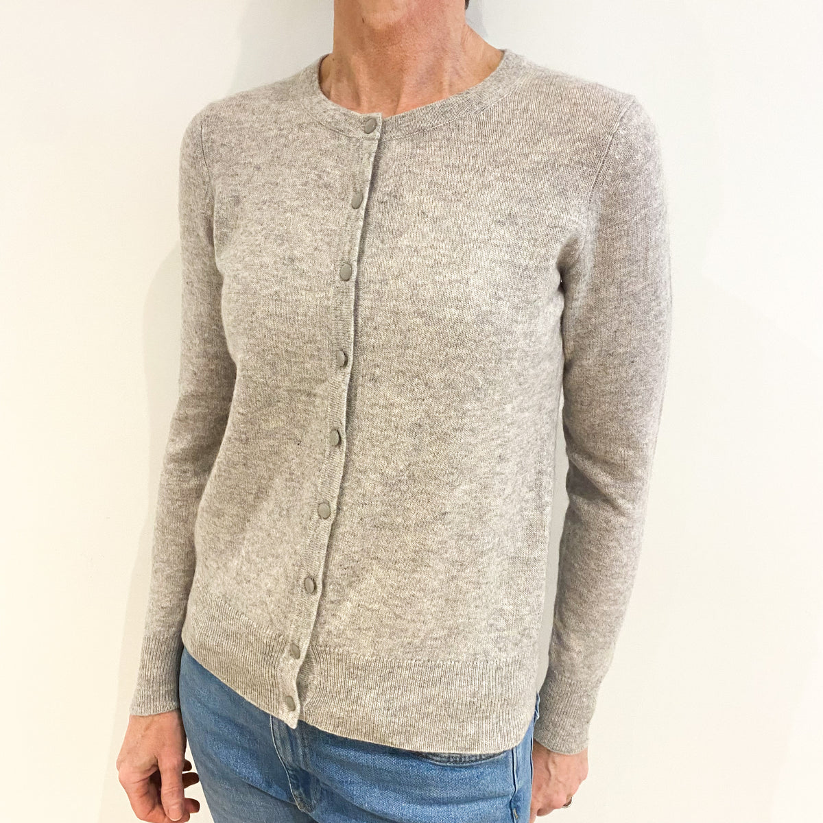 Ash Grey Cashmere Crew Neck Cardigan Small