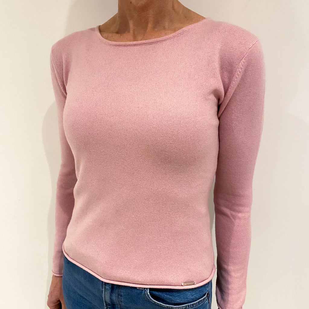 Carnation Pink Cashmere Crew Neck Jumper Small