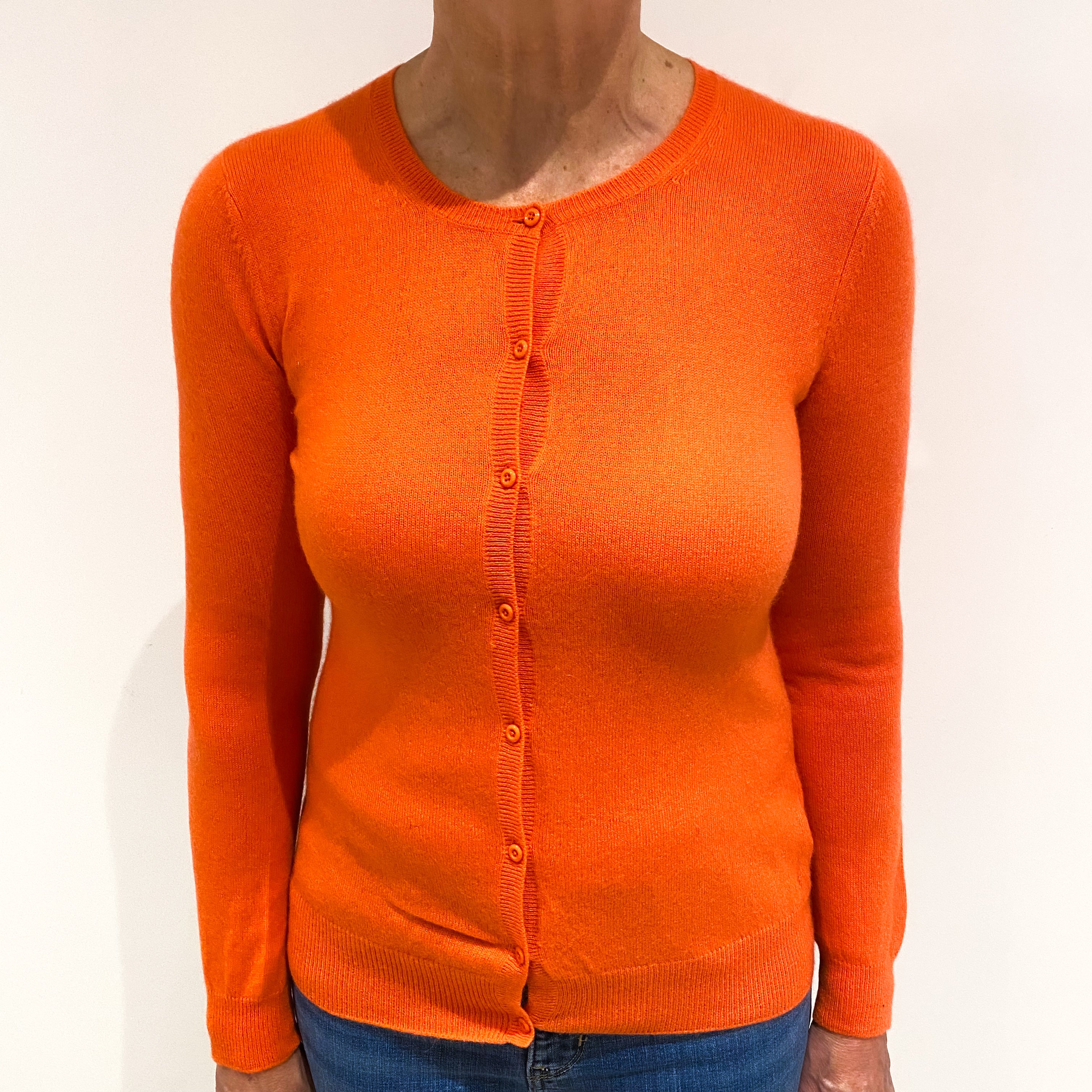 Crab Orange Cashmere Crew Neck Cardigan Medium