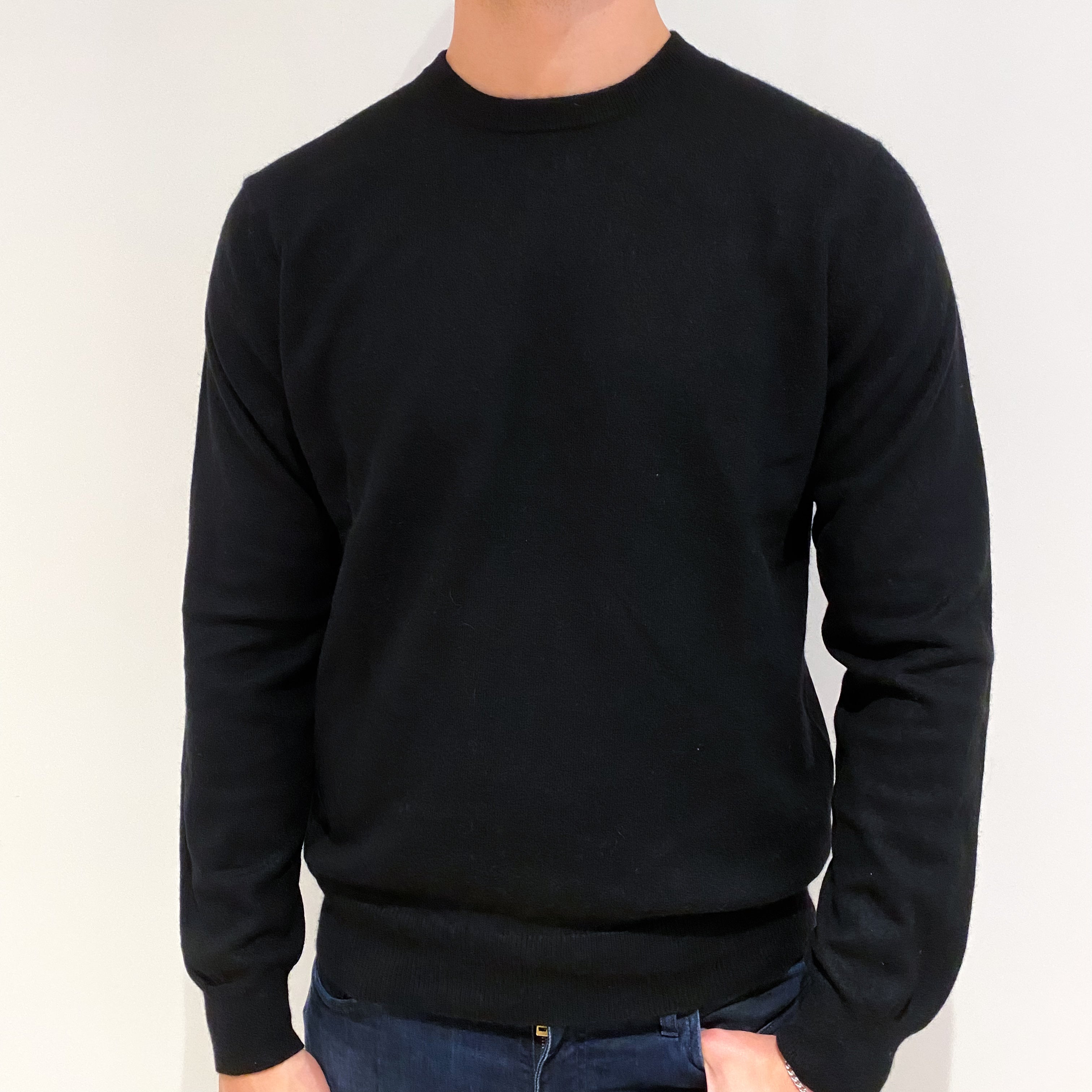 Men's Black Cashmere Crew Neck Jumper Extra Large