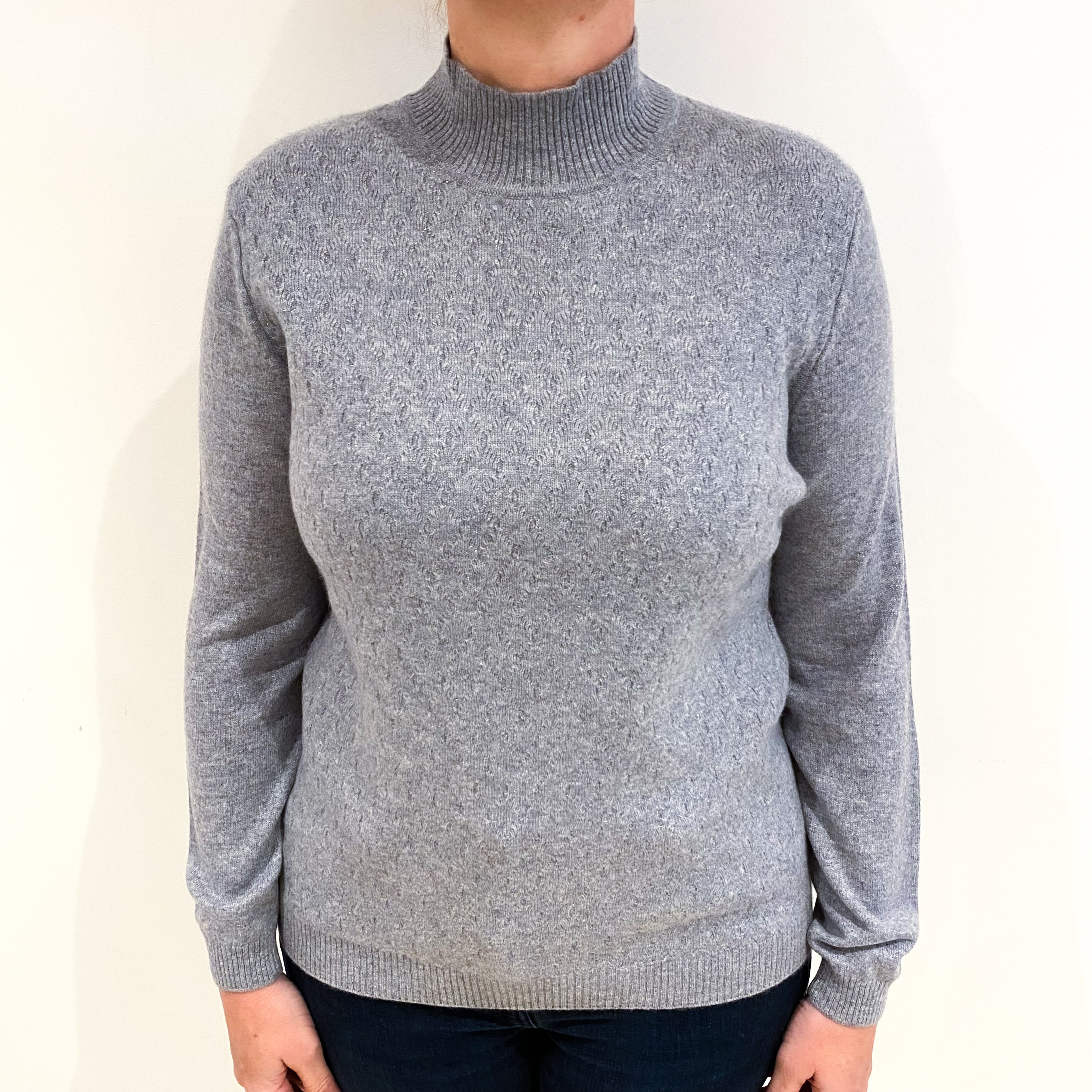 Smoke Grey Sparkly Cashmere Turtle Neck Jumper Large