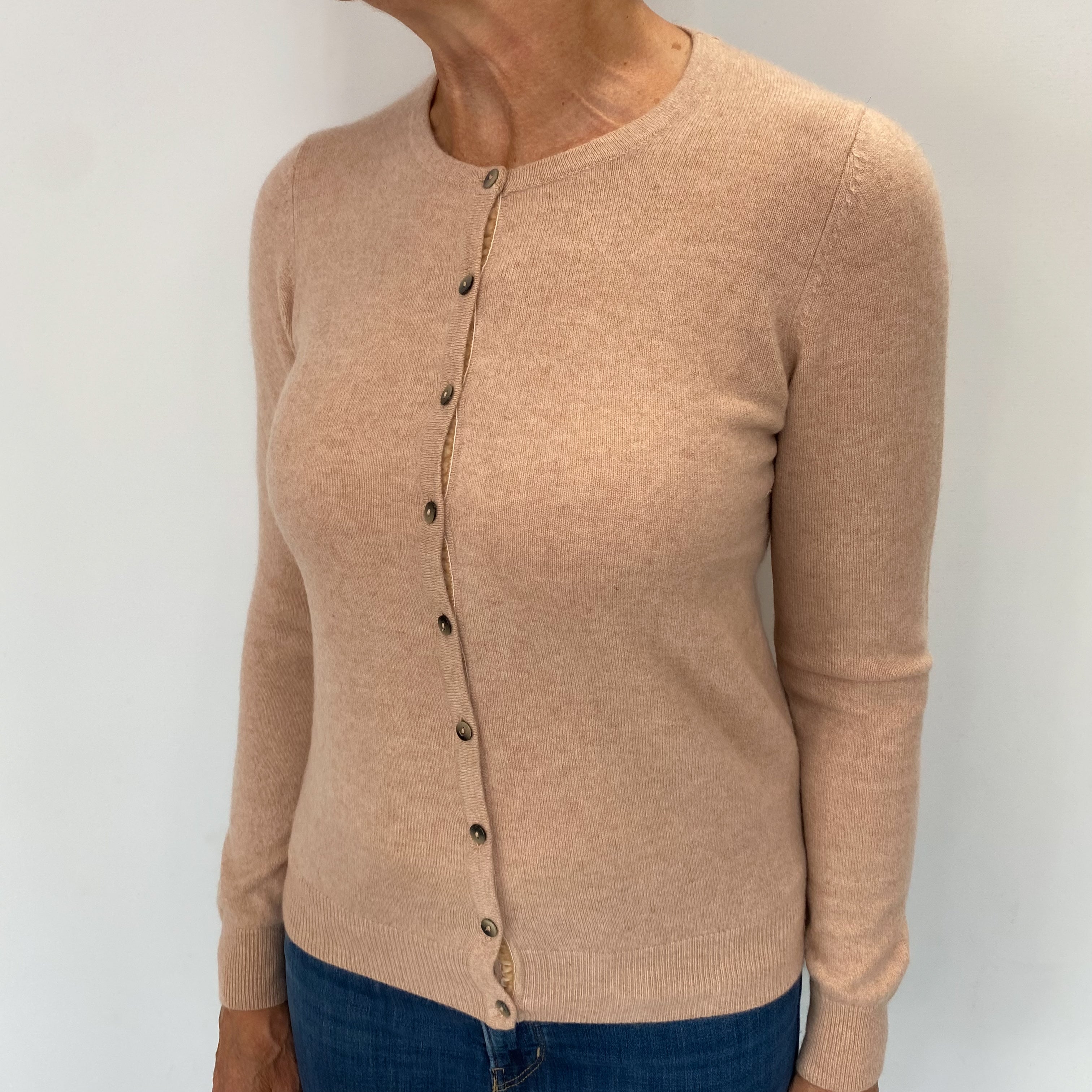 Beige Cashmere Crew Neck Cardigan Medium