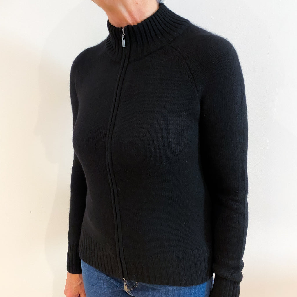 Black Cashmere Turtle Neck Zip Up Cardigan Medium