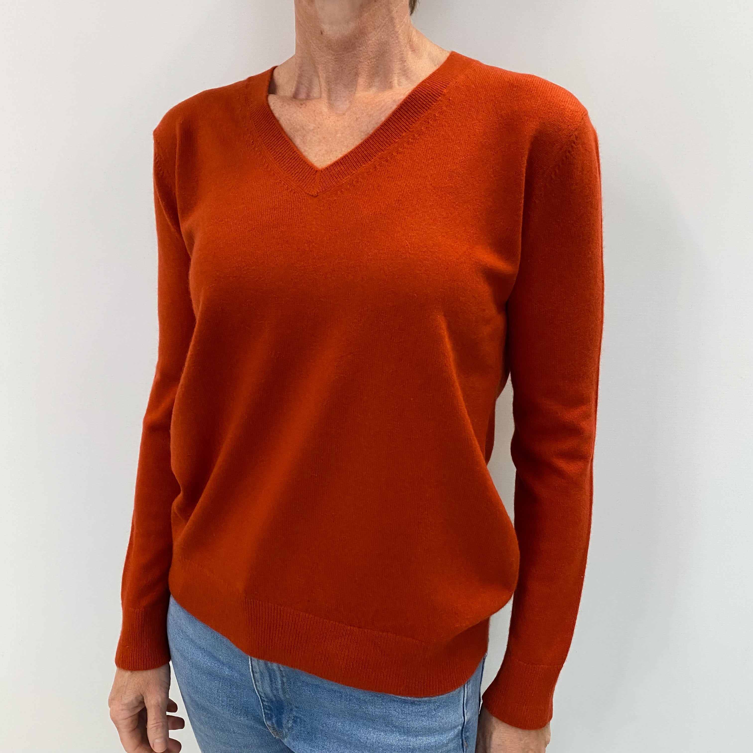 Vince Burnt Orange Cashmere V Neck Jumper Small
