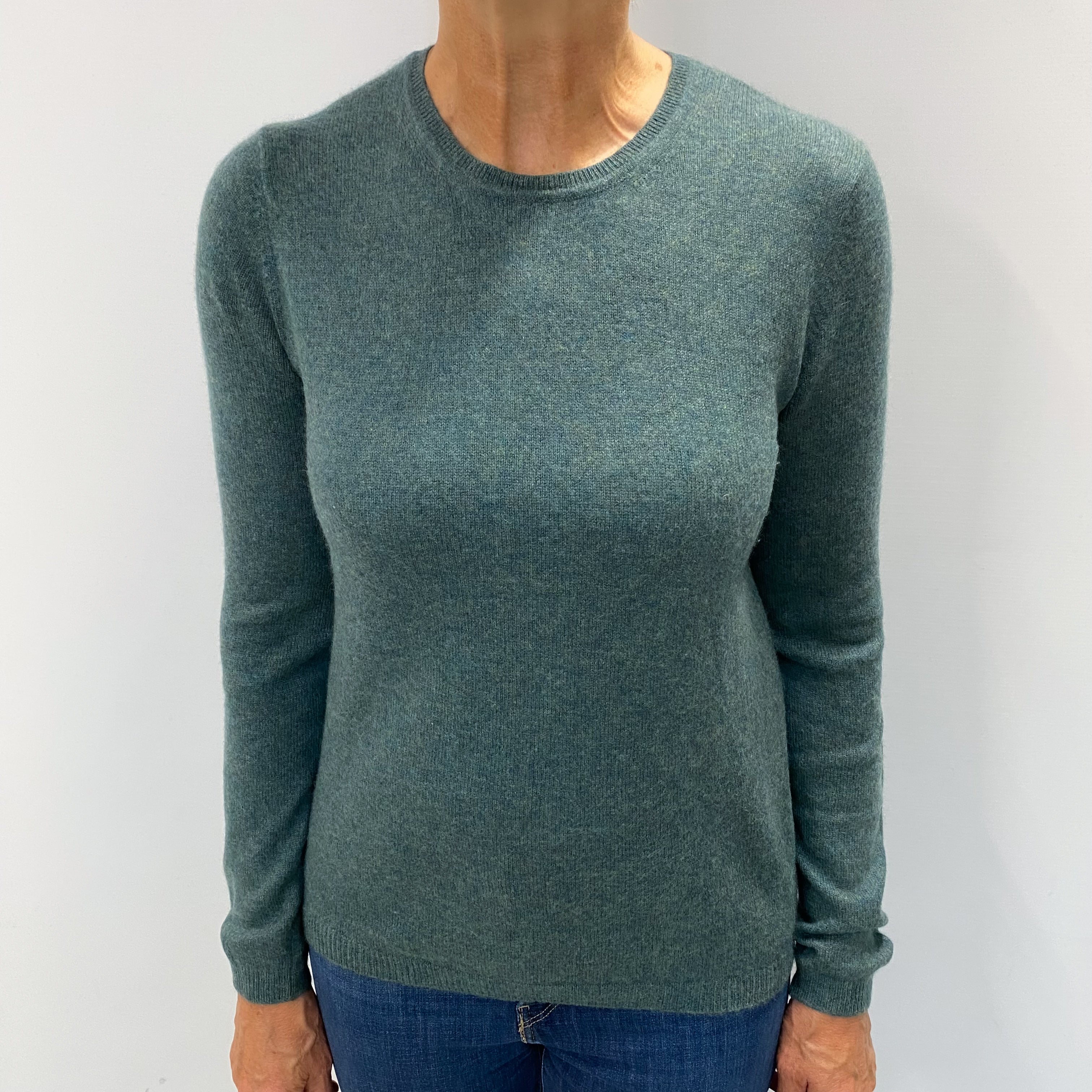 Spruce Green Cashmere Crew Neck Jumper Medium
