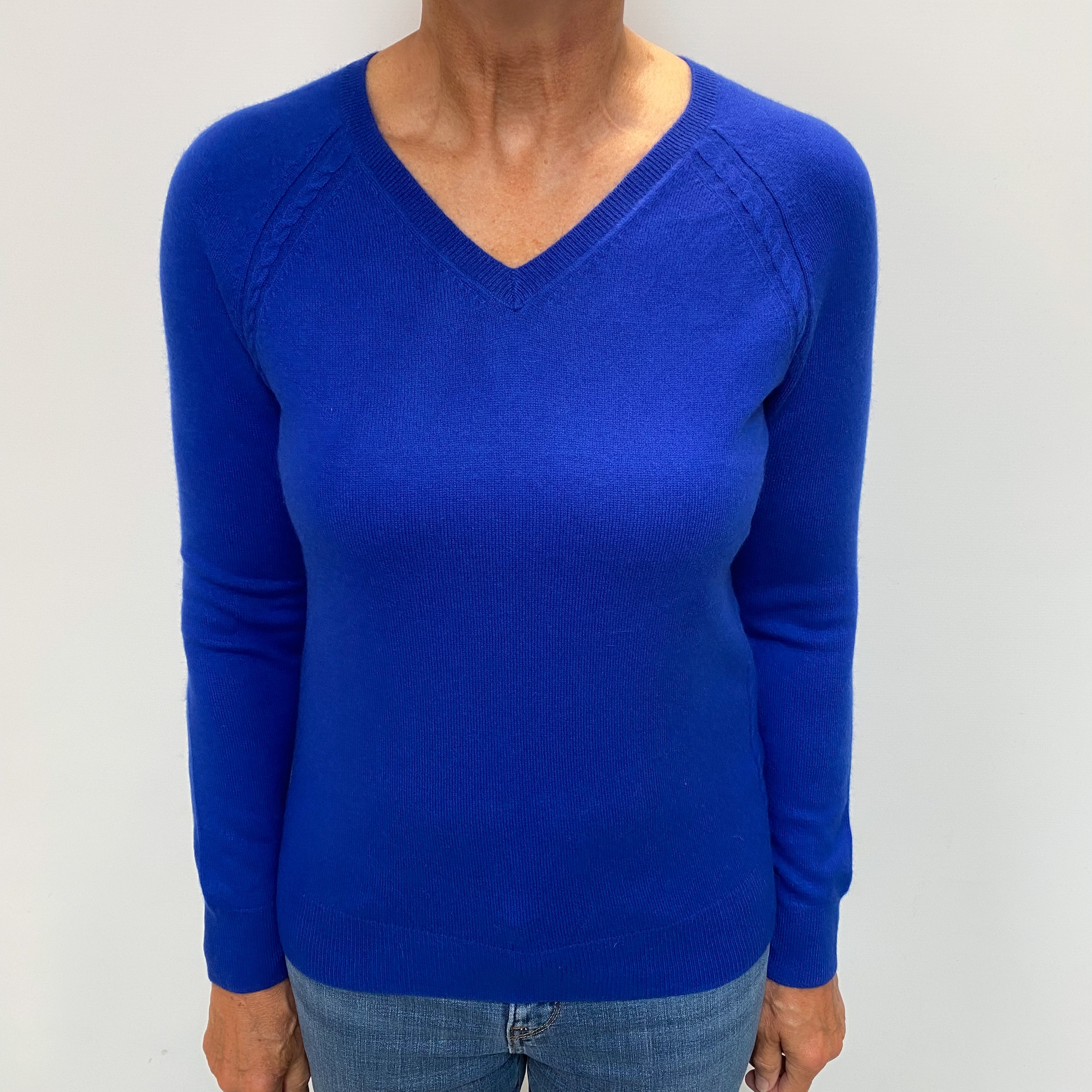 Royal Blue Cashmere V Neck Jumper Medium