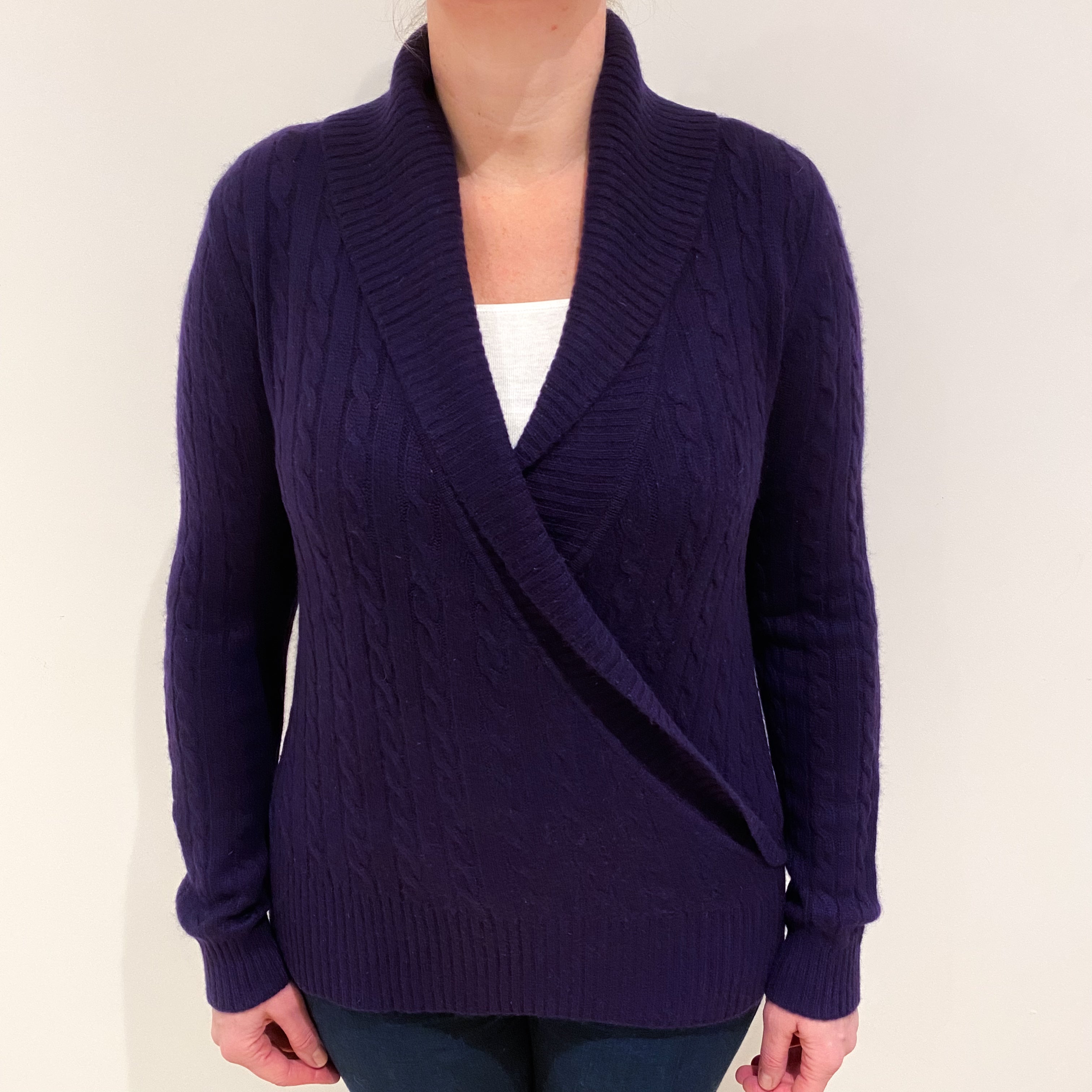 Ralph Lauren Deep Purple Cashmere Shawl Collar Cross Over Jumper Large