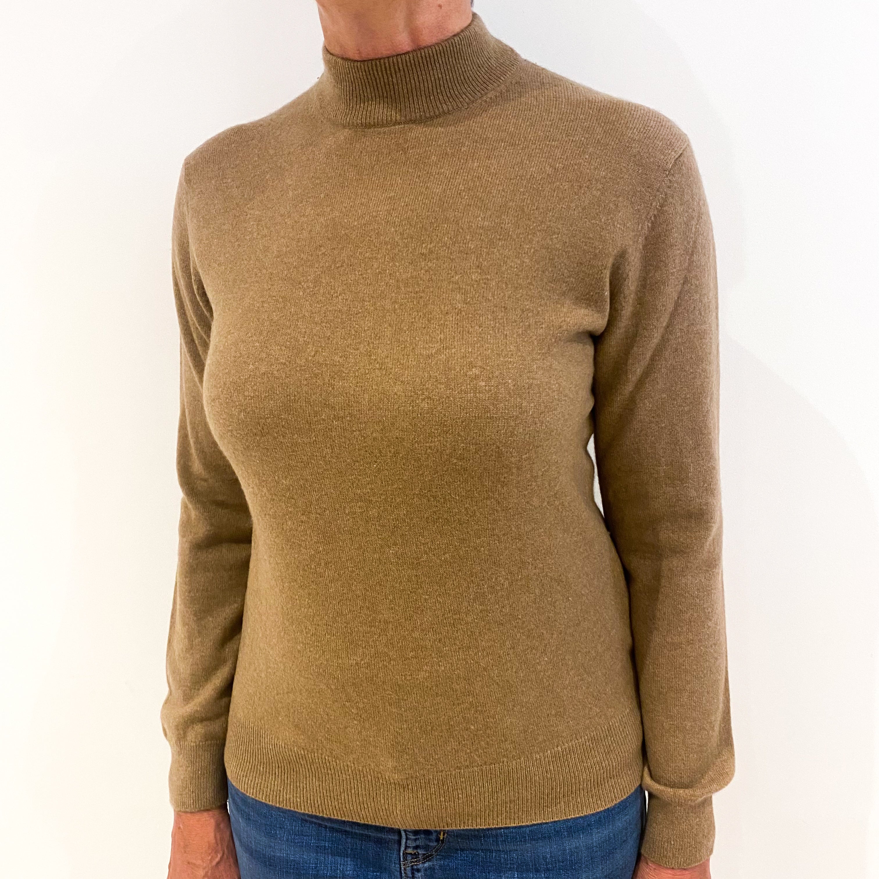 Toffee Brown Cashmere Polo Neck Jumper Medium