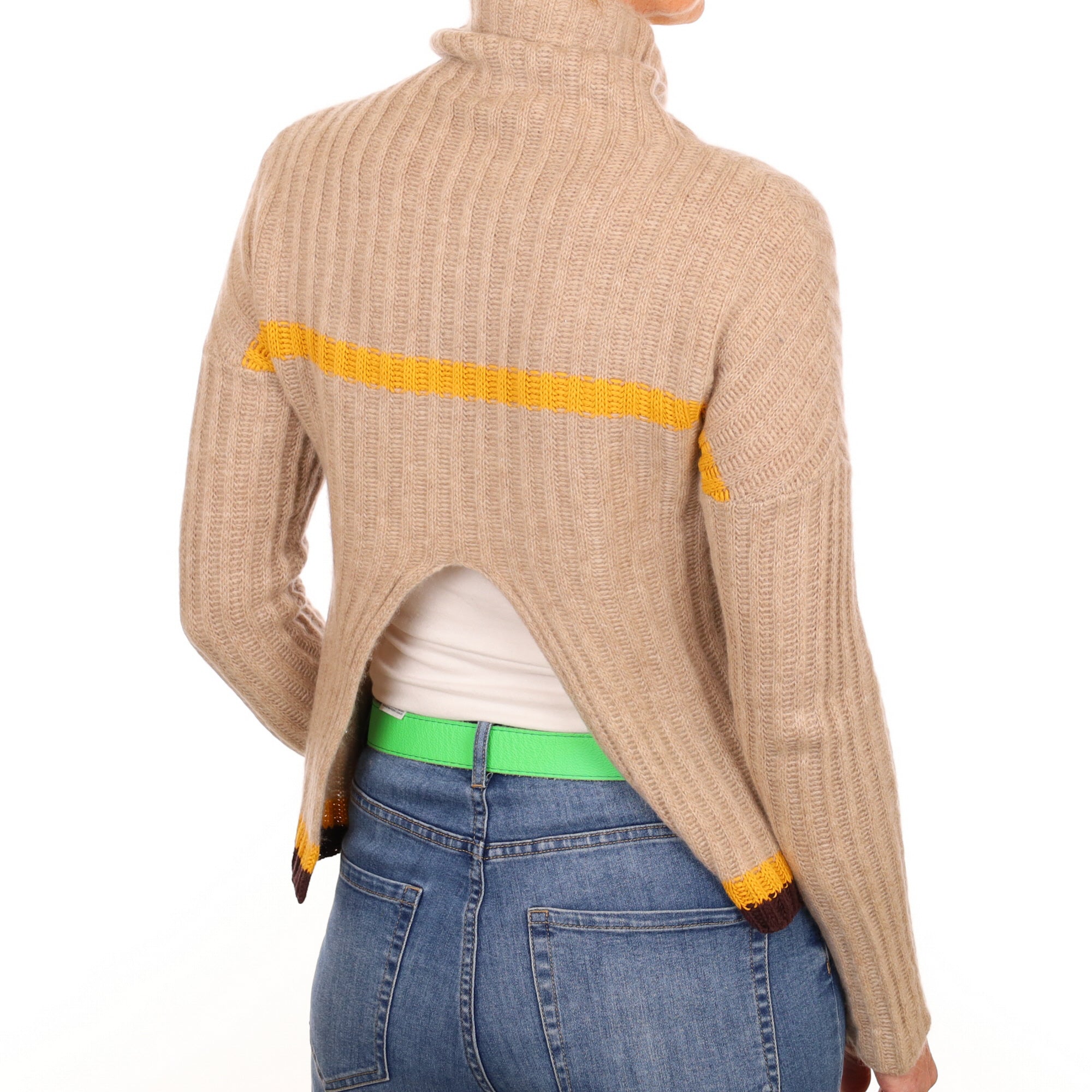 Biscuit Brown Split Back Cashmere Funnel Neck Jumper Small