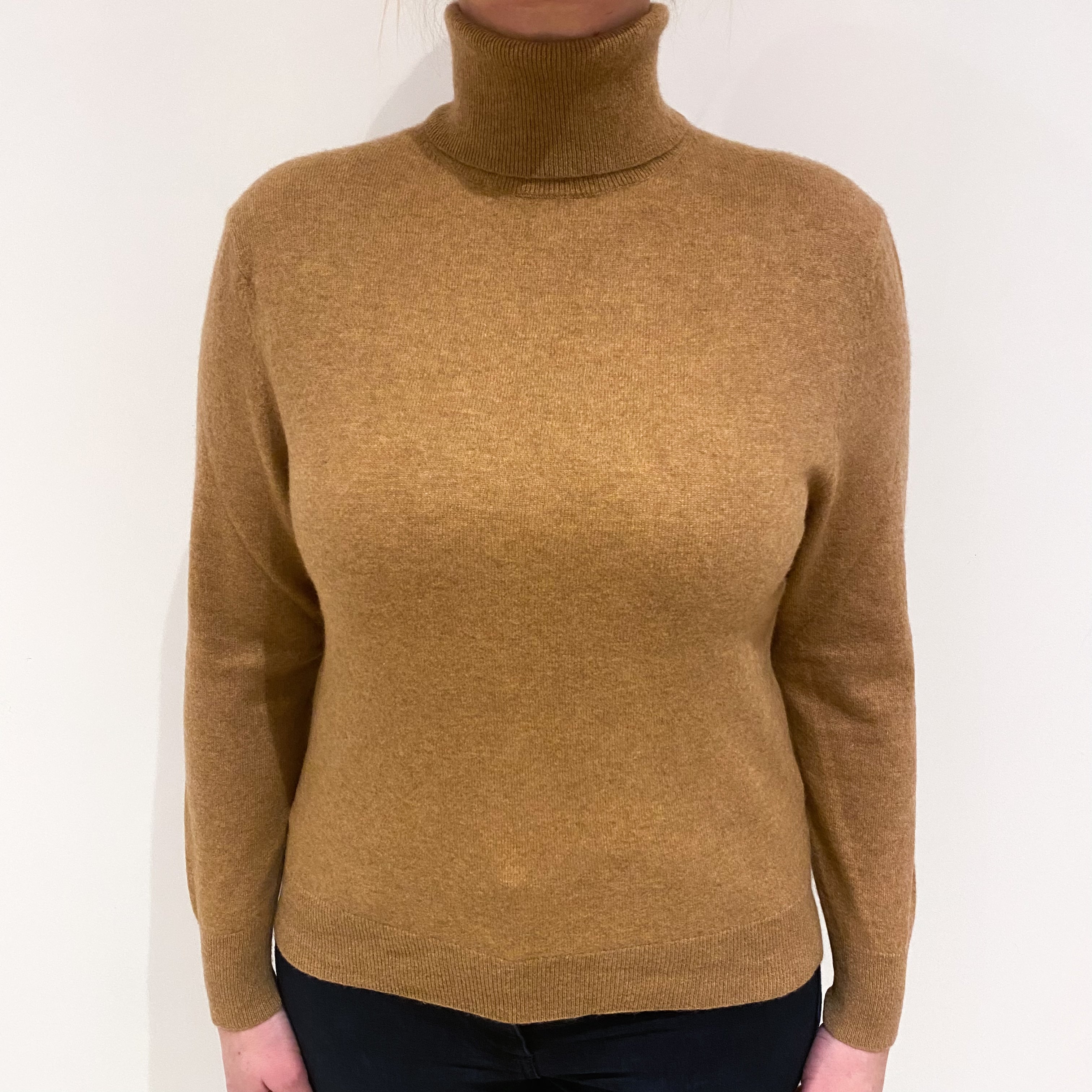 Butterscotch Brown Cashmere Polo Neck Jumper Large