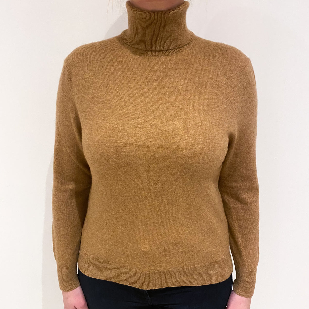 Butterscotch Brown Cashmere Polo Neck Jumper Large