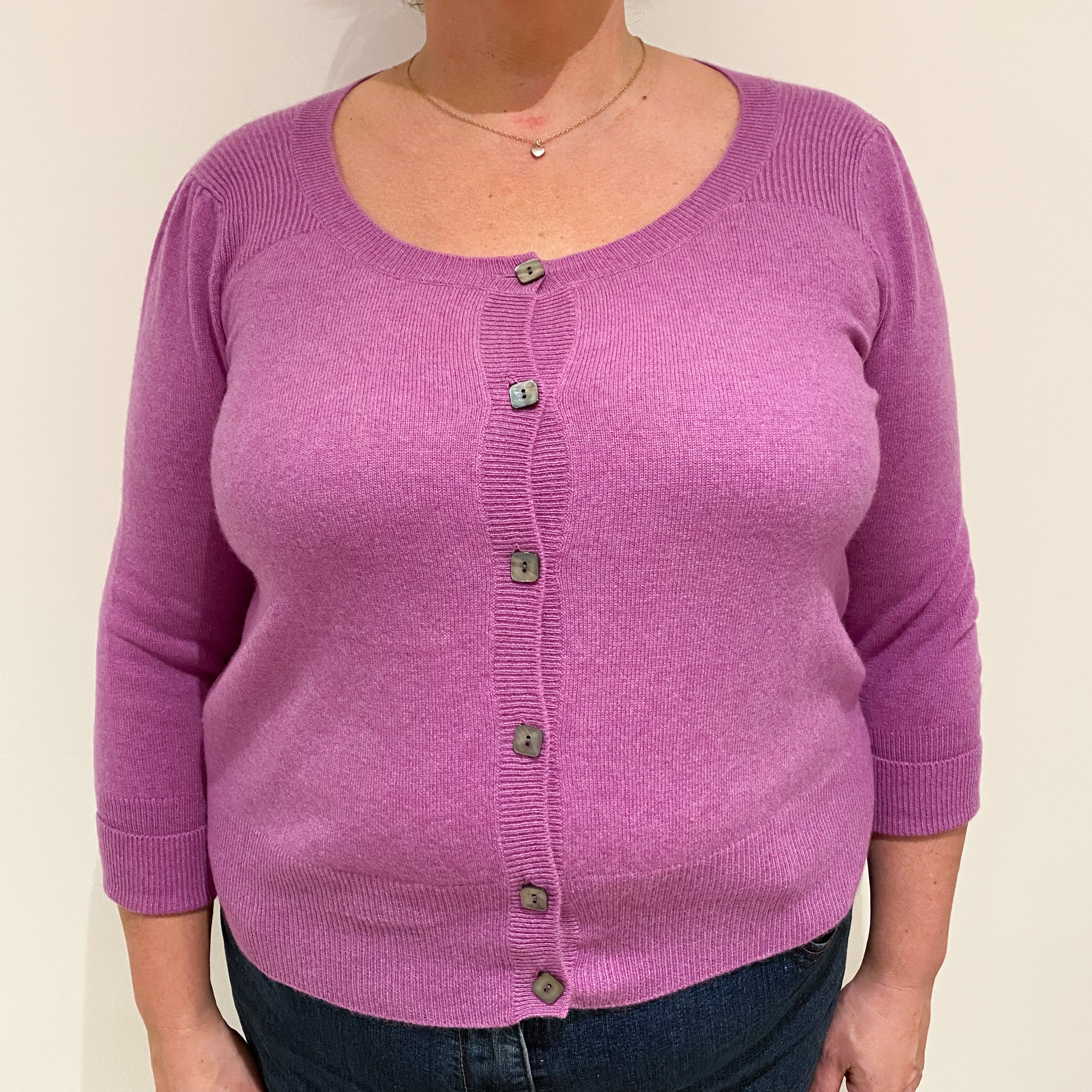 Loganberry Purple Cashmere Scoop Neck Cardigan Extra Large