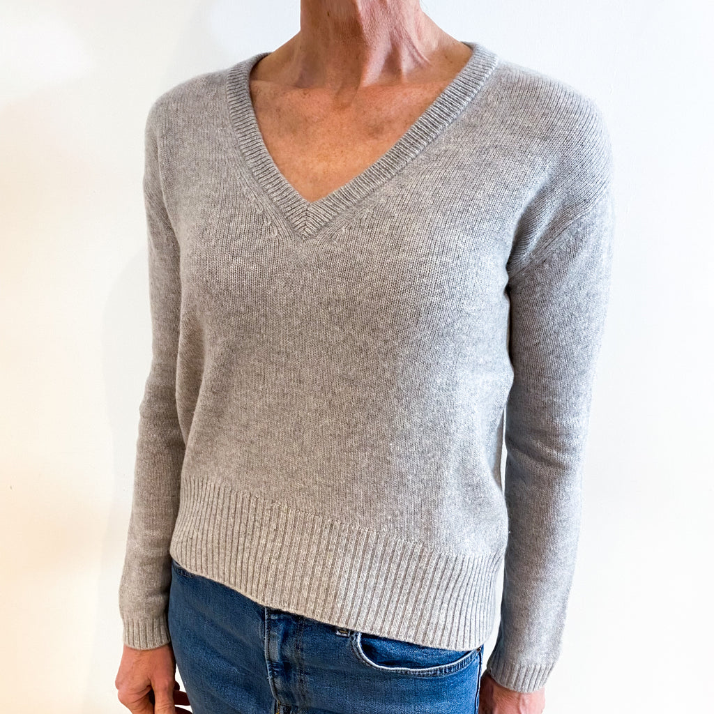 Smoke Grey Cashmere Neck Tie V Neck Jumper Small