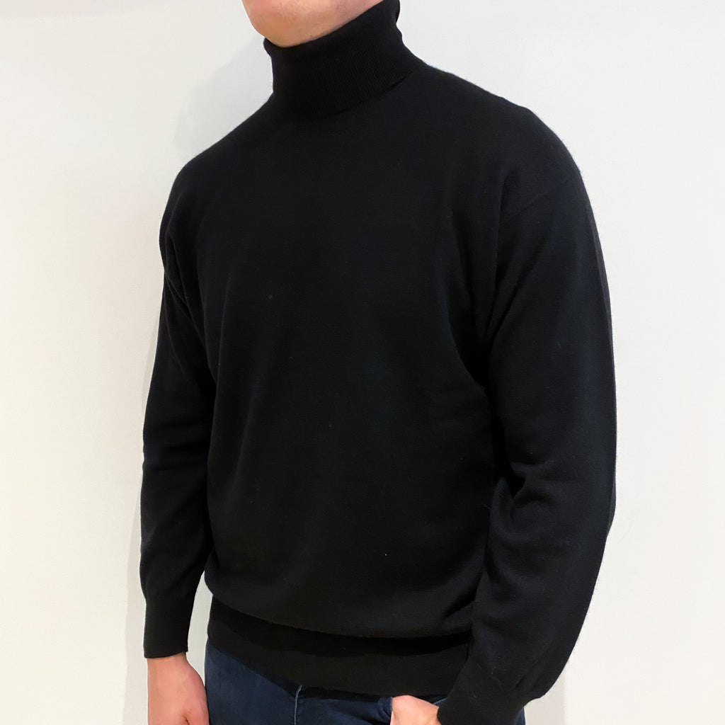 Men's Black Cashmere Polo Neck Jumper Extra Large