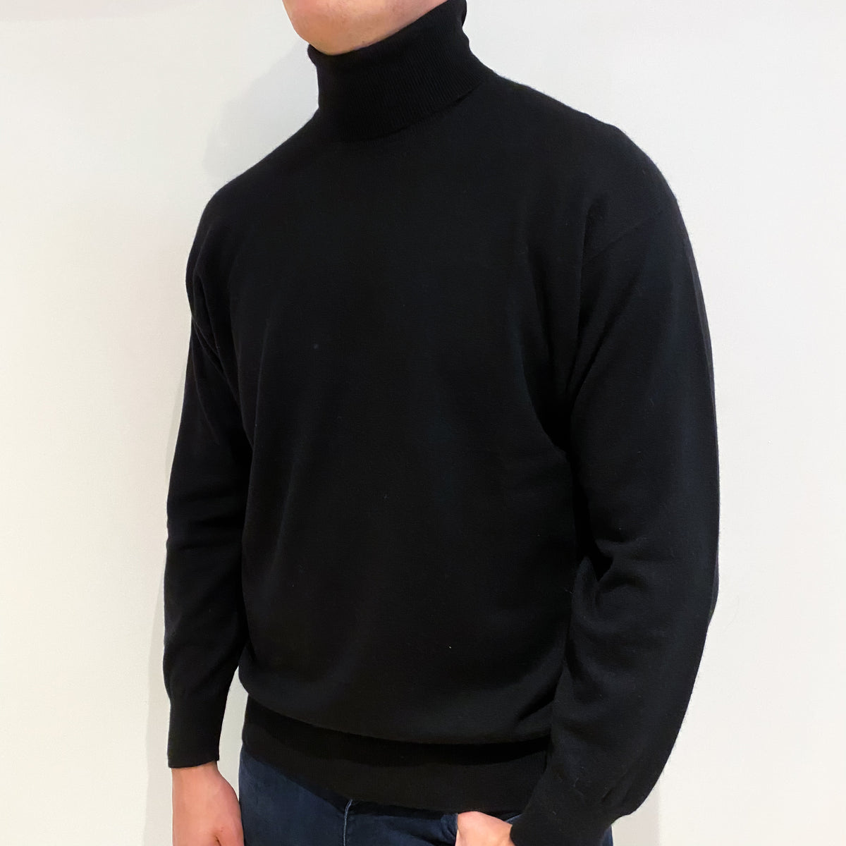 Men's Black Cashmere Polo Neck Jumper Extra Large