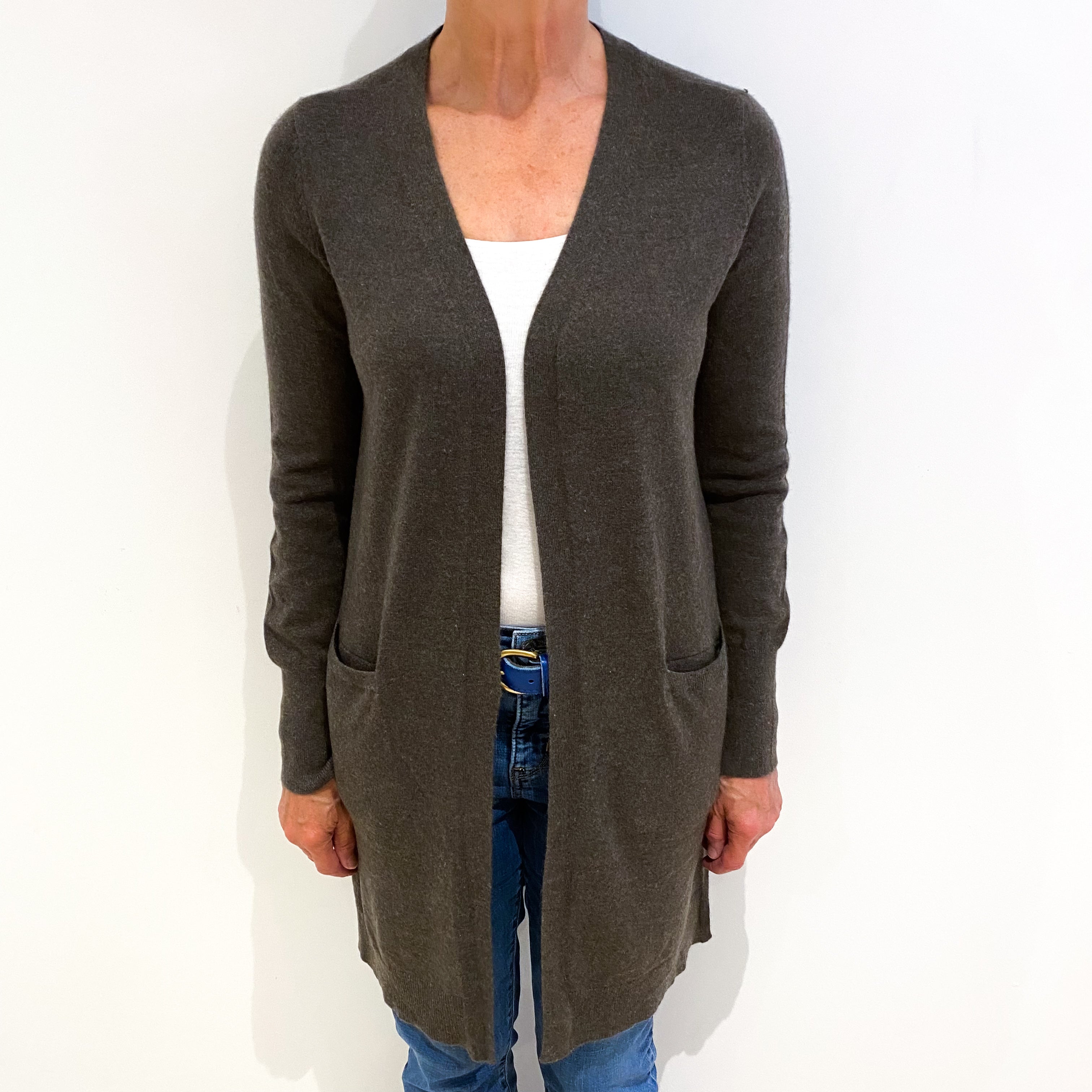 Muted Brown Cashmere Edge To Edge Cardigan Medium