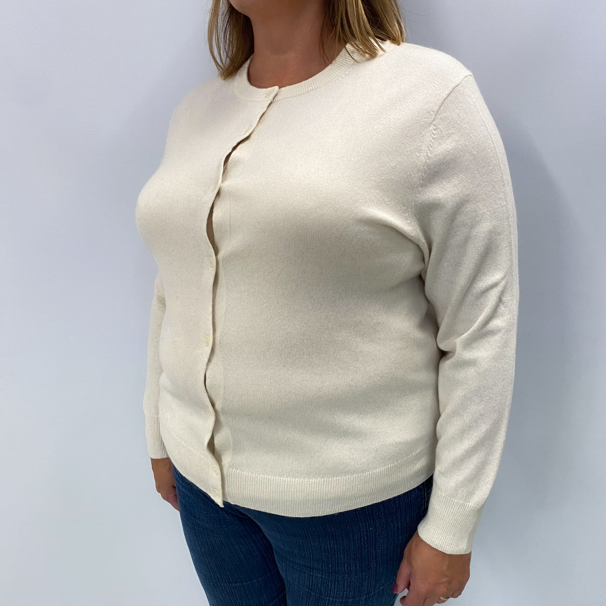 Vanilla Cream Cashmere Crew Neck Cardigan Extra Large