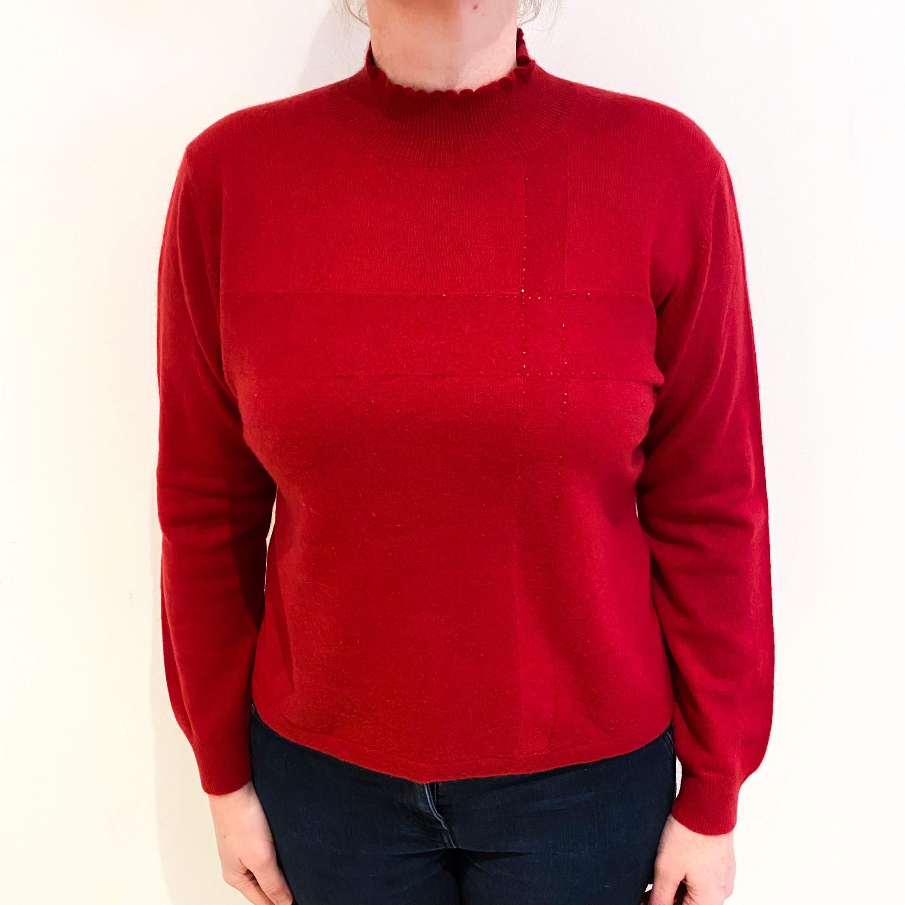 Red Diamanté Cashmere Turtle Neck Jumper Large