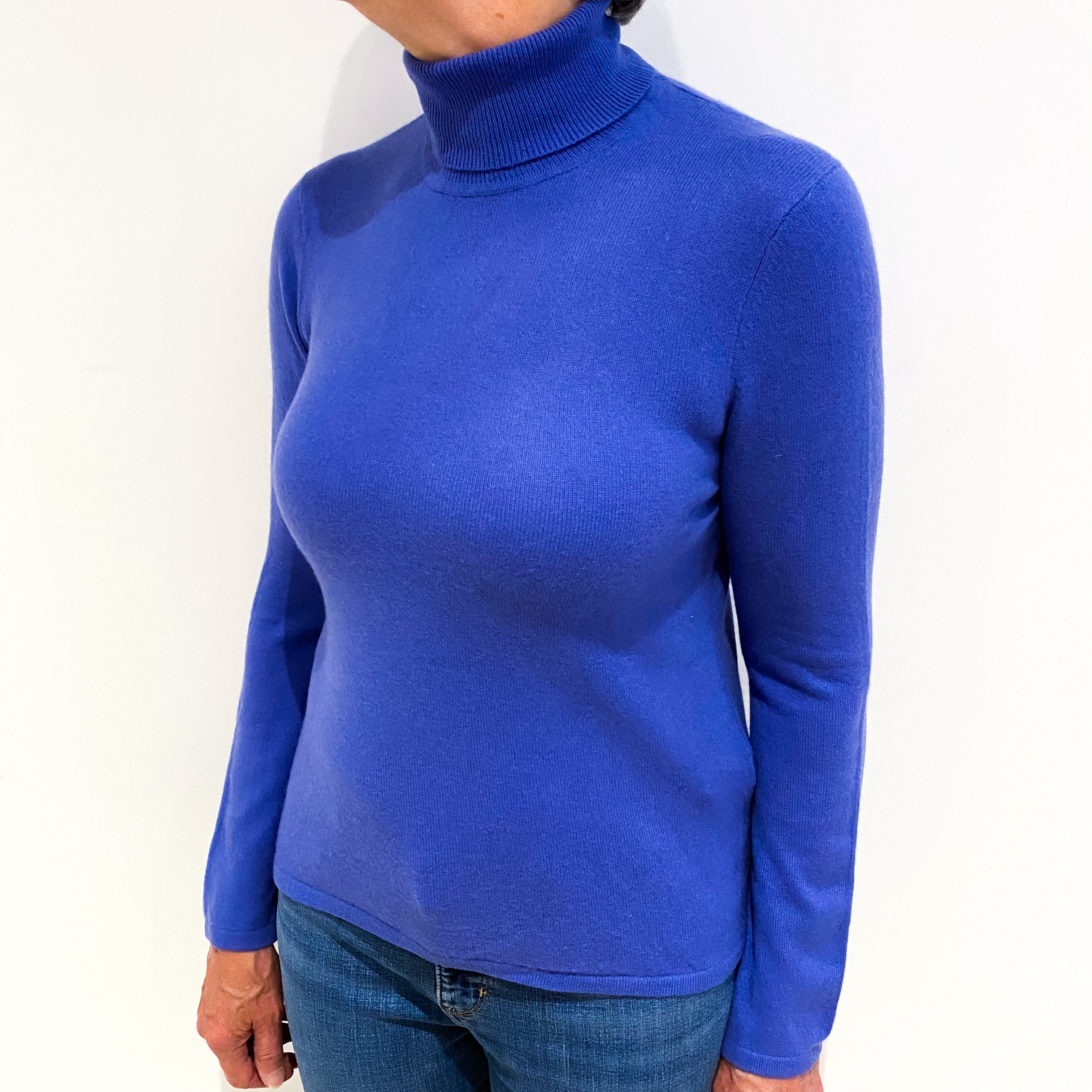 Bluebell Purple Cashmere Polo Neck Jumper Medium