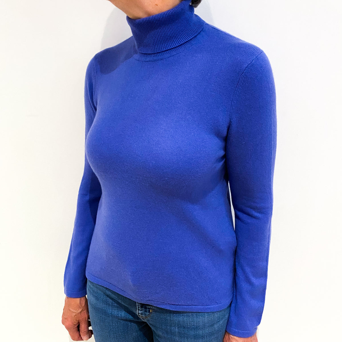 Bluebell Purple Cashmere Polo Neck Jumper Medium