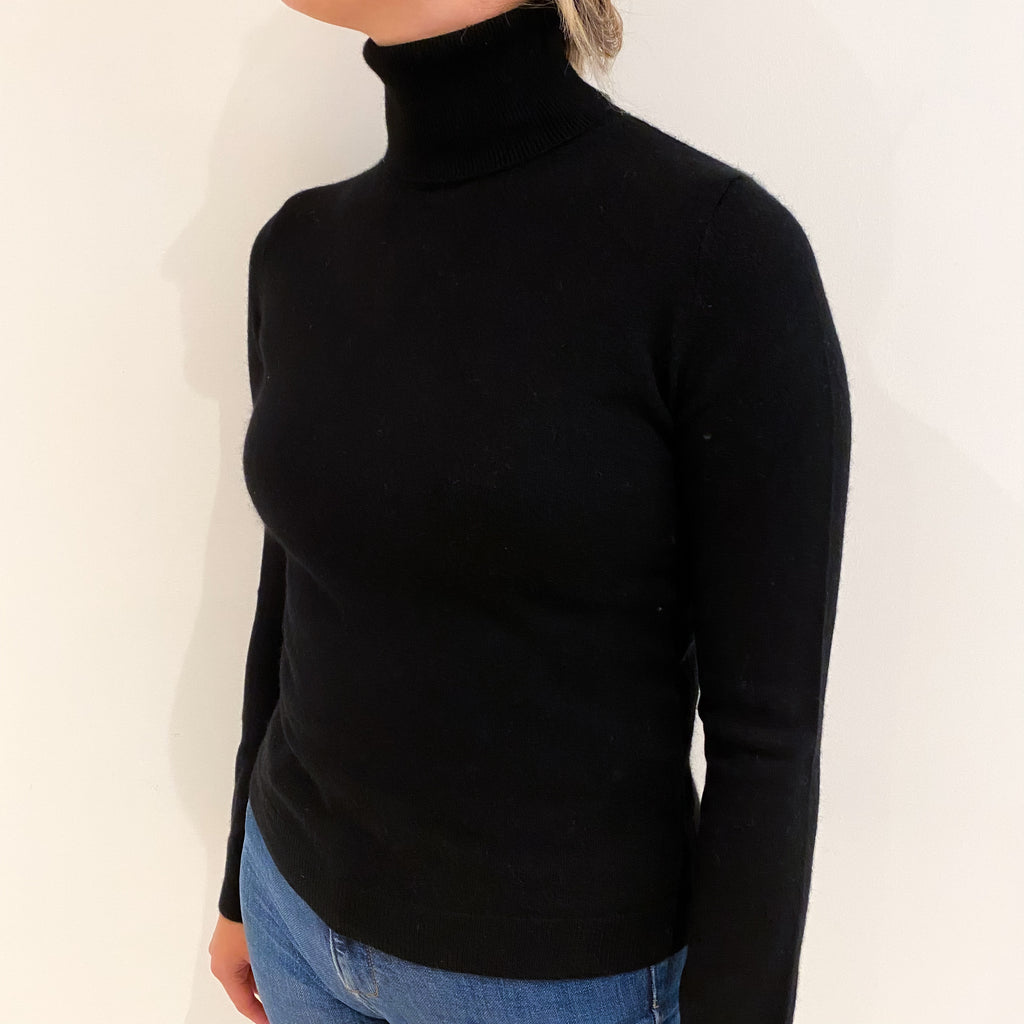 Black Cashmere Polo Neck Jumper Small