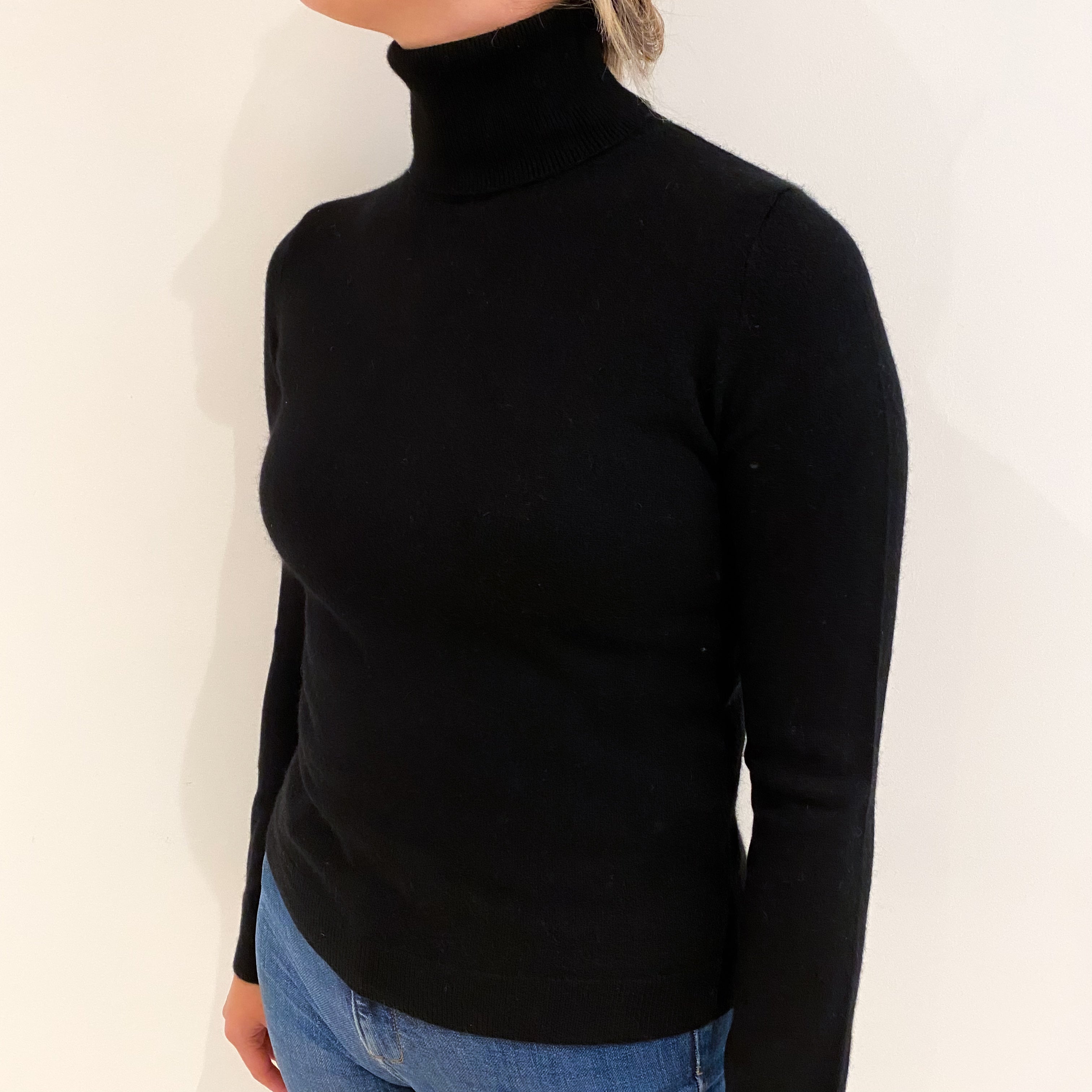 Black Cashmere Polo Neck Jumper Small