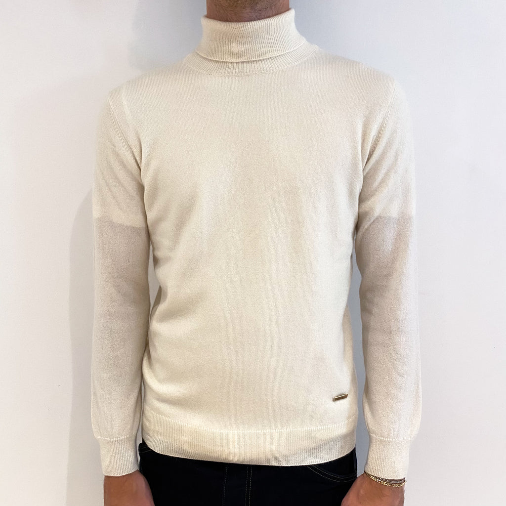 Men's Ivory Cashmere Polo Neck Jumper Medium