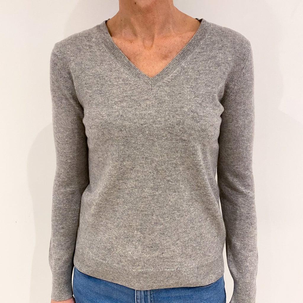Smoke Grey Cashmere V Neck Jumper Small