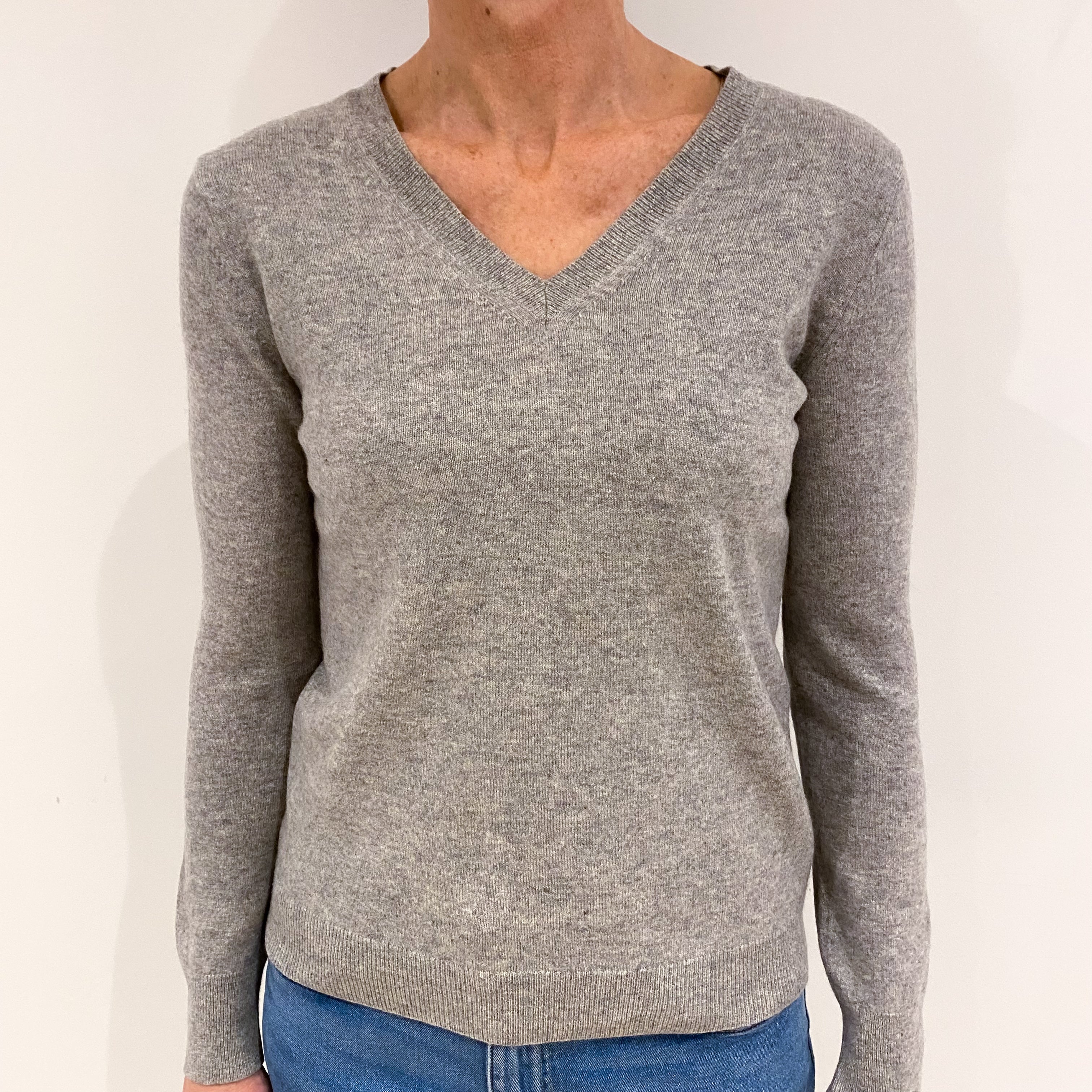 Smoke Grey Cashmere V Neck Jumper Small