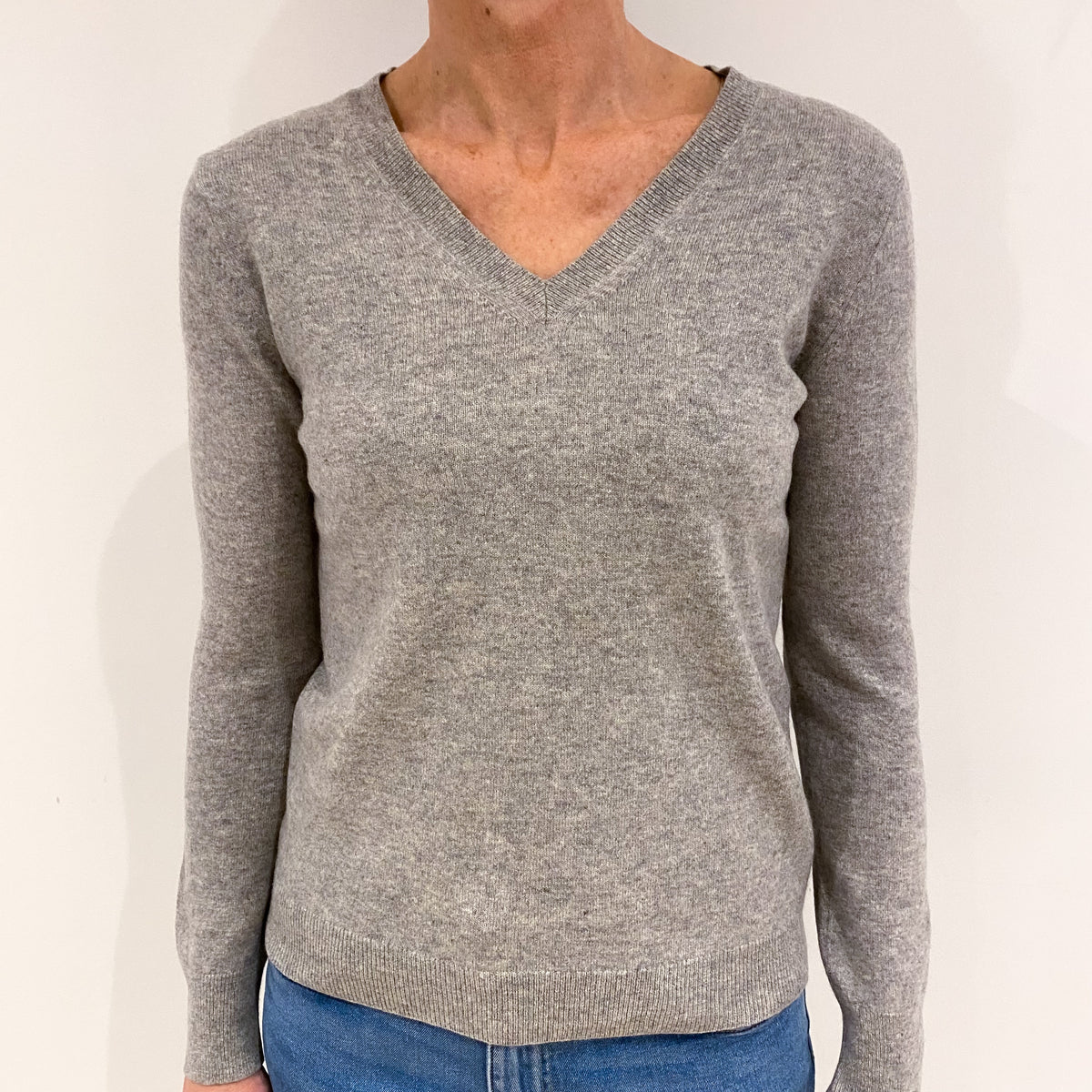 Smoke Grey Cashmere V Neck Jumper Small