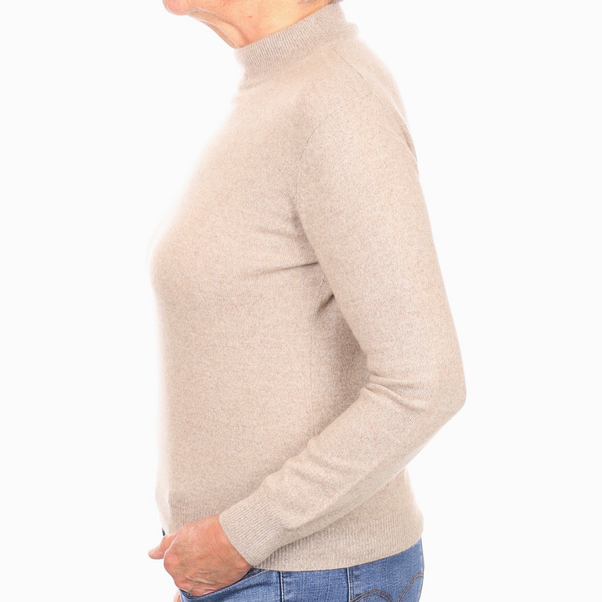 Fawn Beige Cashmere Turtle Neck Jumper Medium