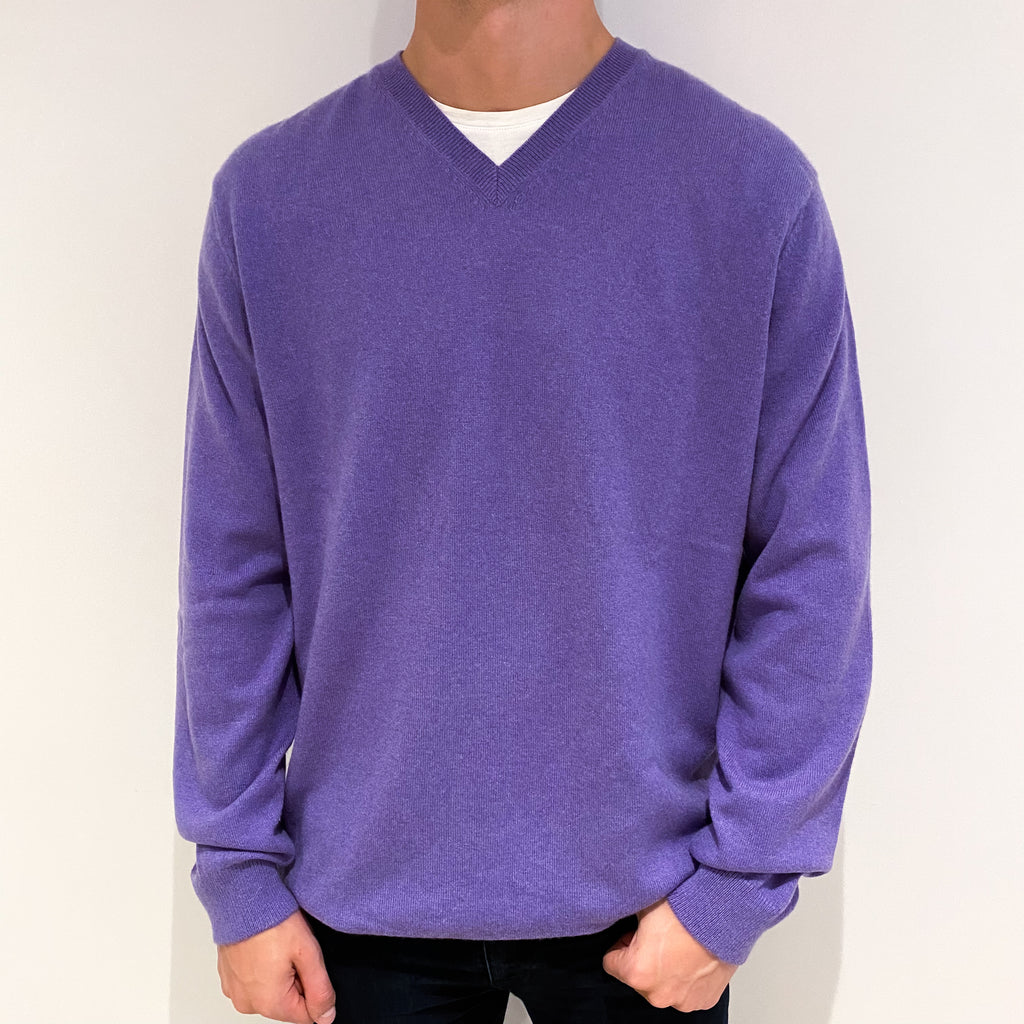 Men's Periwinkle Purple Cashmere V-Neck Jumper Extra Extra Large Tall