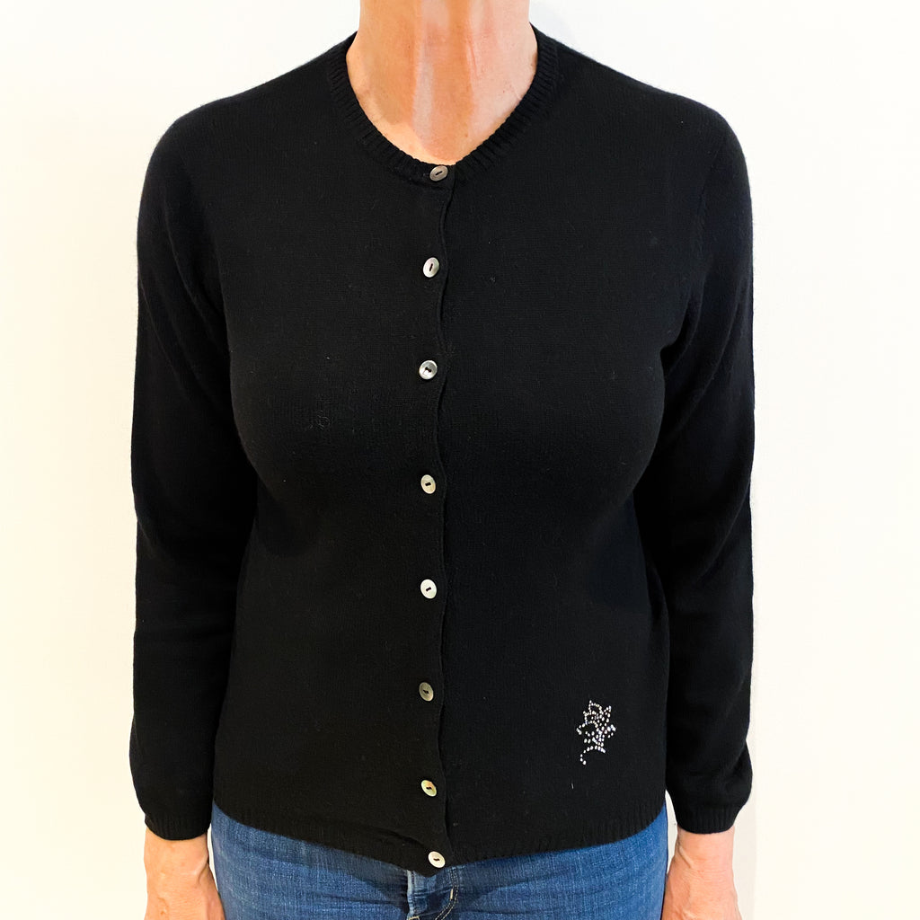 Black Cashmere Crew Neck Cardigan Medium
