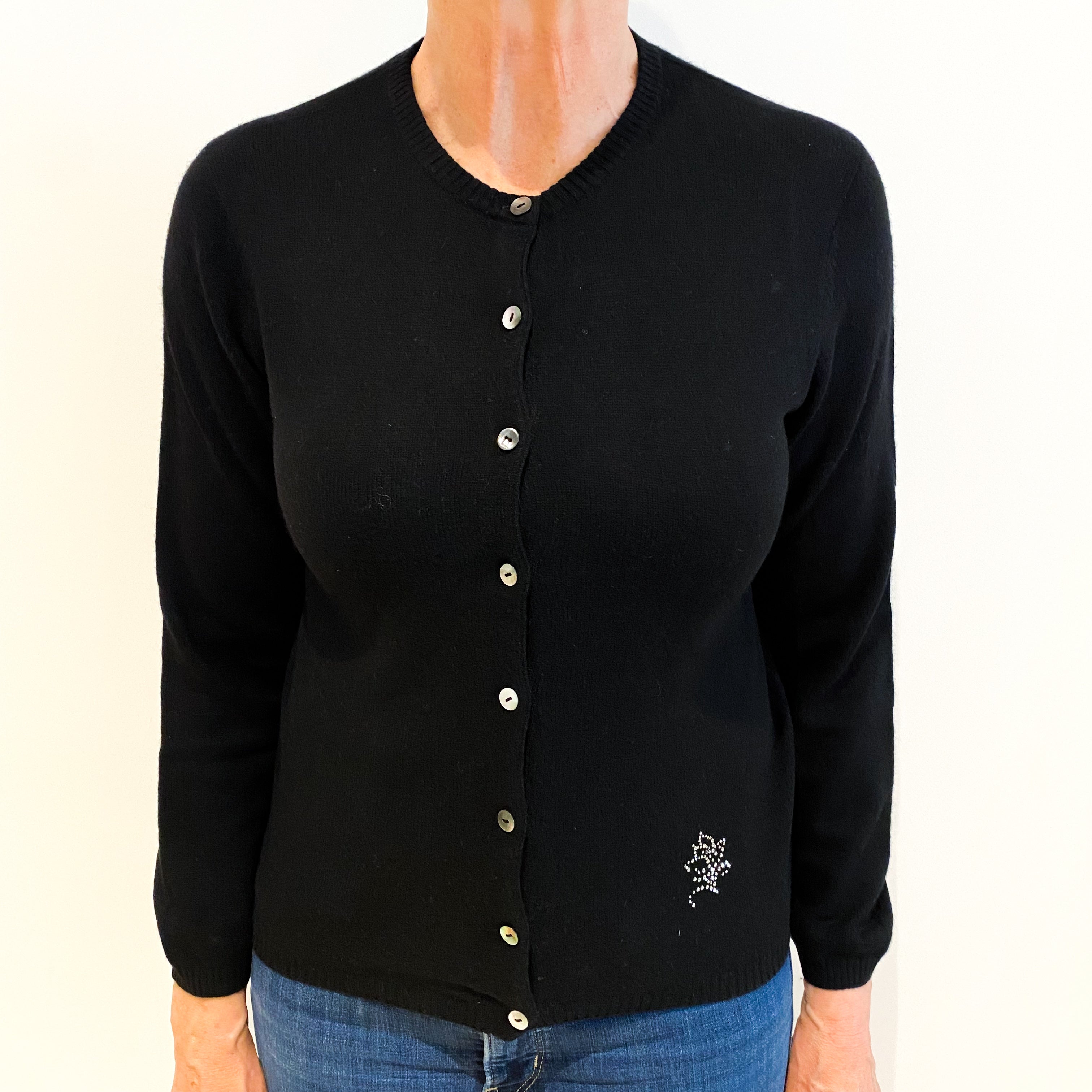 Black Cashmere Crew Neck Cardigan Medium