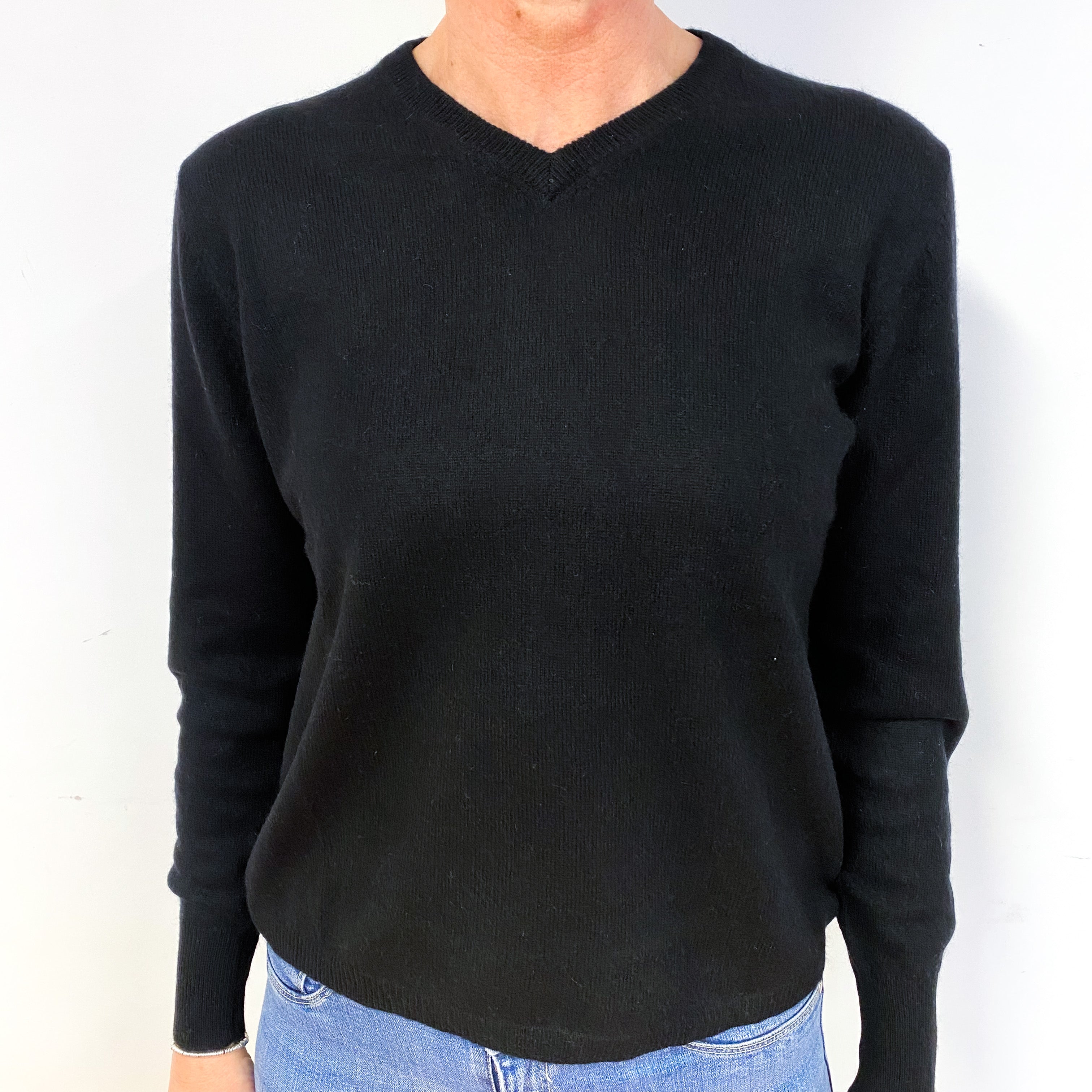 Black Cashmere V-Neck Jumper Medium