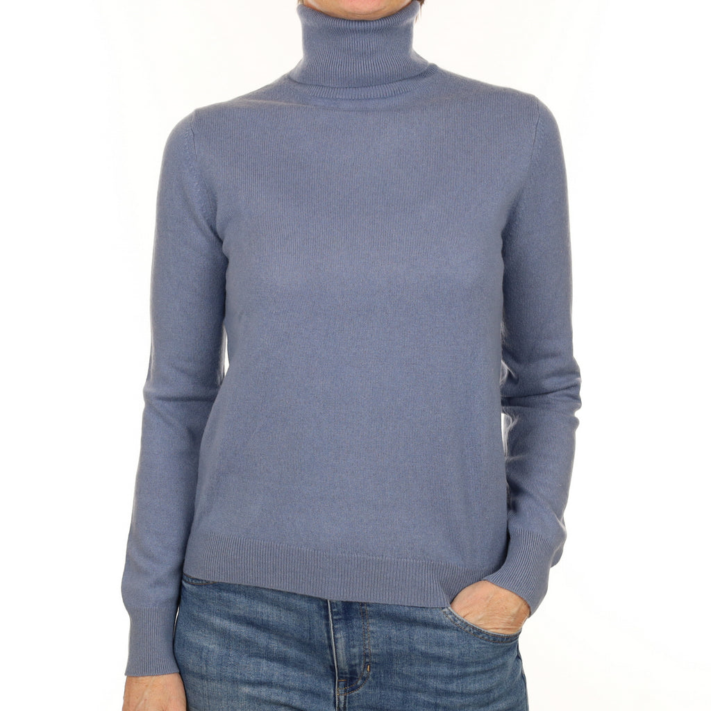Dusky Blue Cashmere Polo Neck Jumper Small