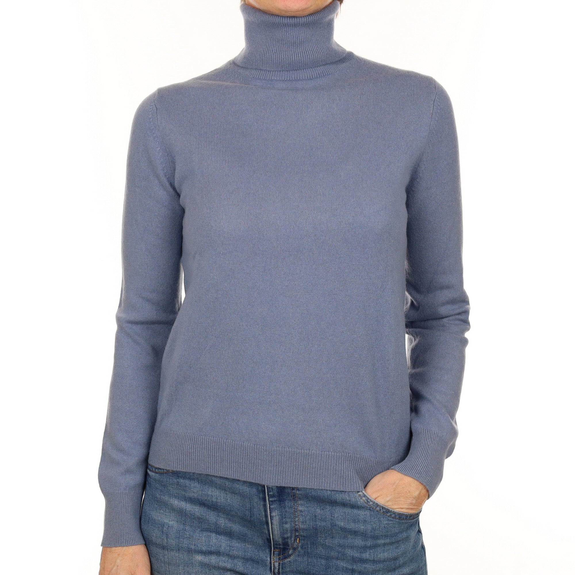 Dusky Blue Cashmere Polo Neck Jumper Small