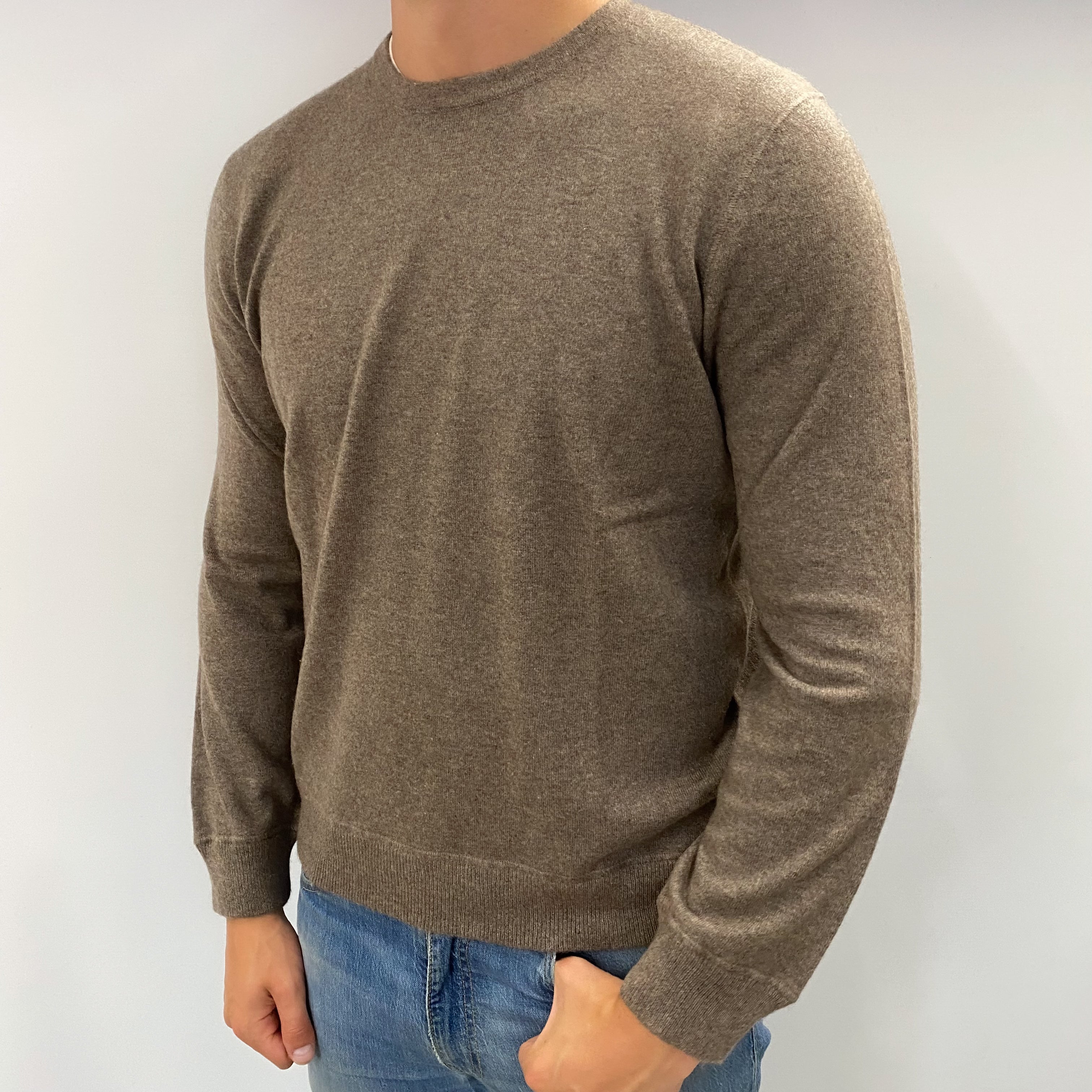 Men's Mocha Brown Cashmere Crew Neck Jumper XL