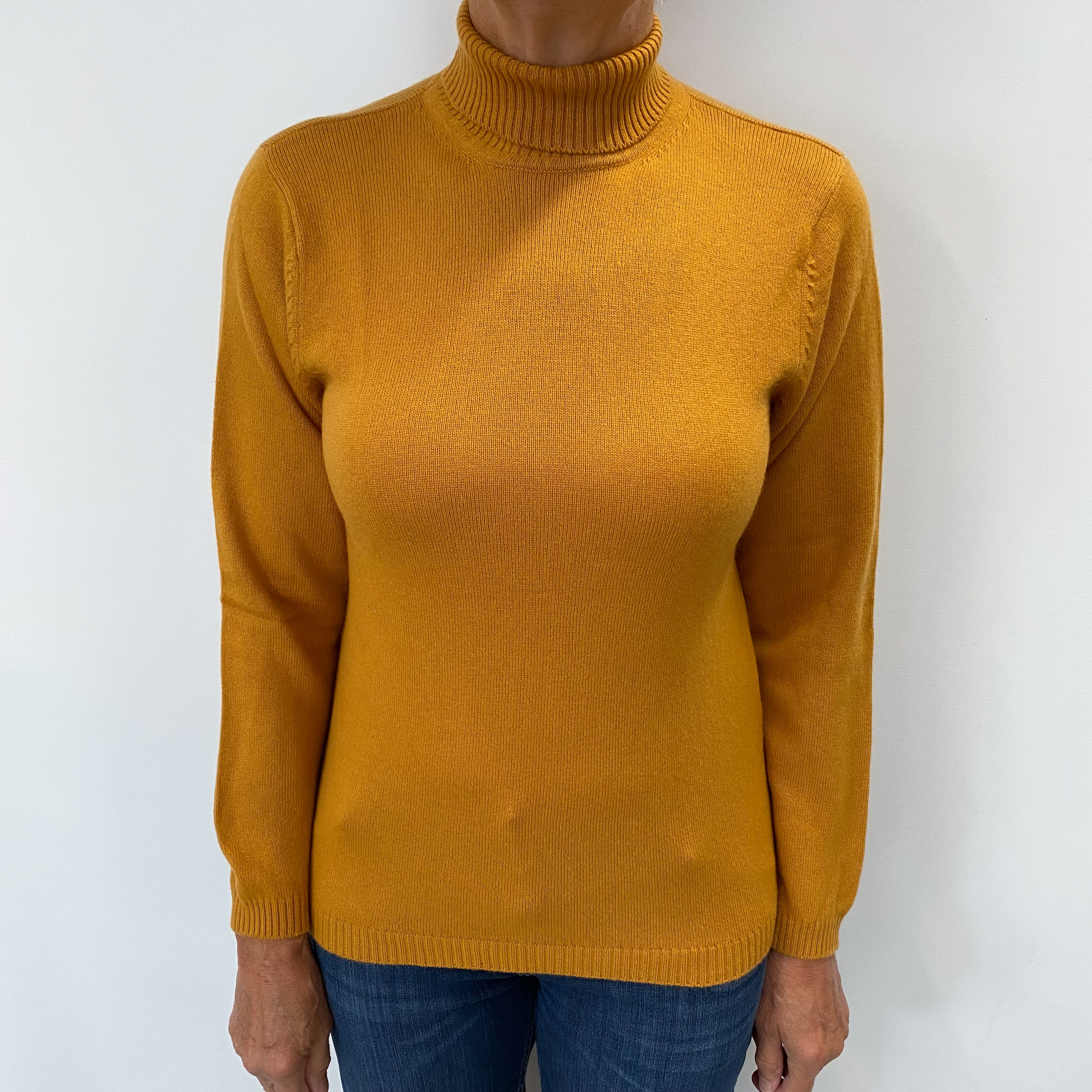 Flaxen Yellow Cashmere Polo Neck Jumper Medium