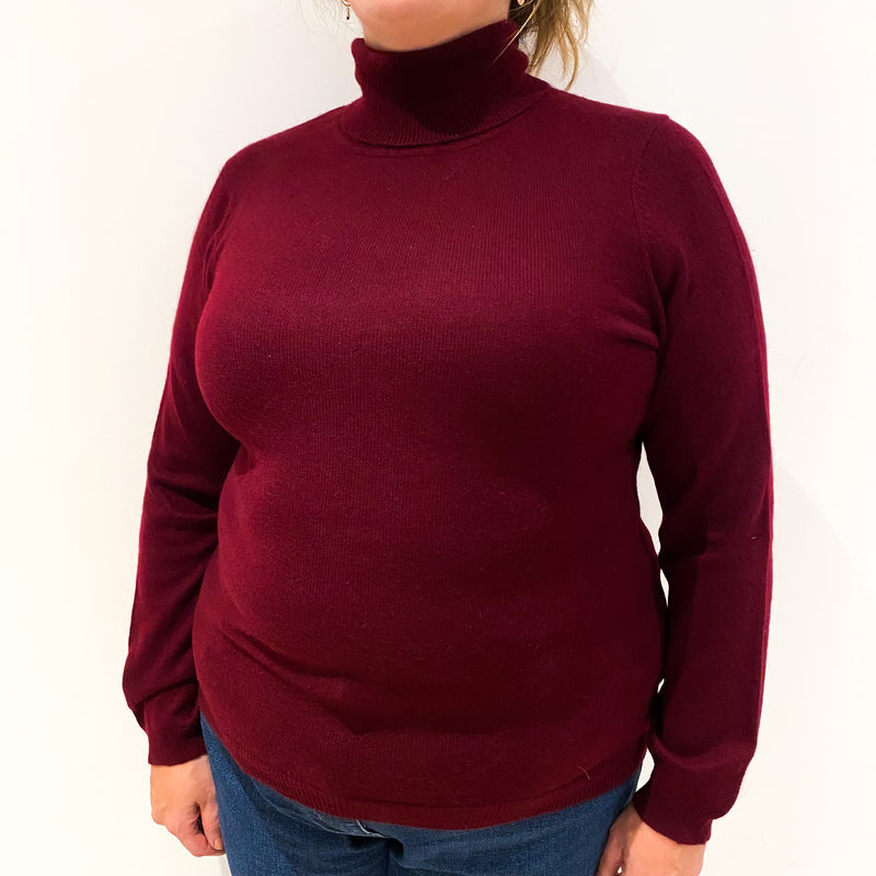 Wine Red Cashmere Polo Neck Jumper Extra Large