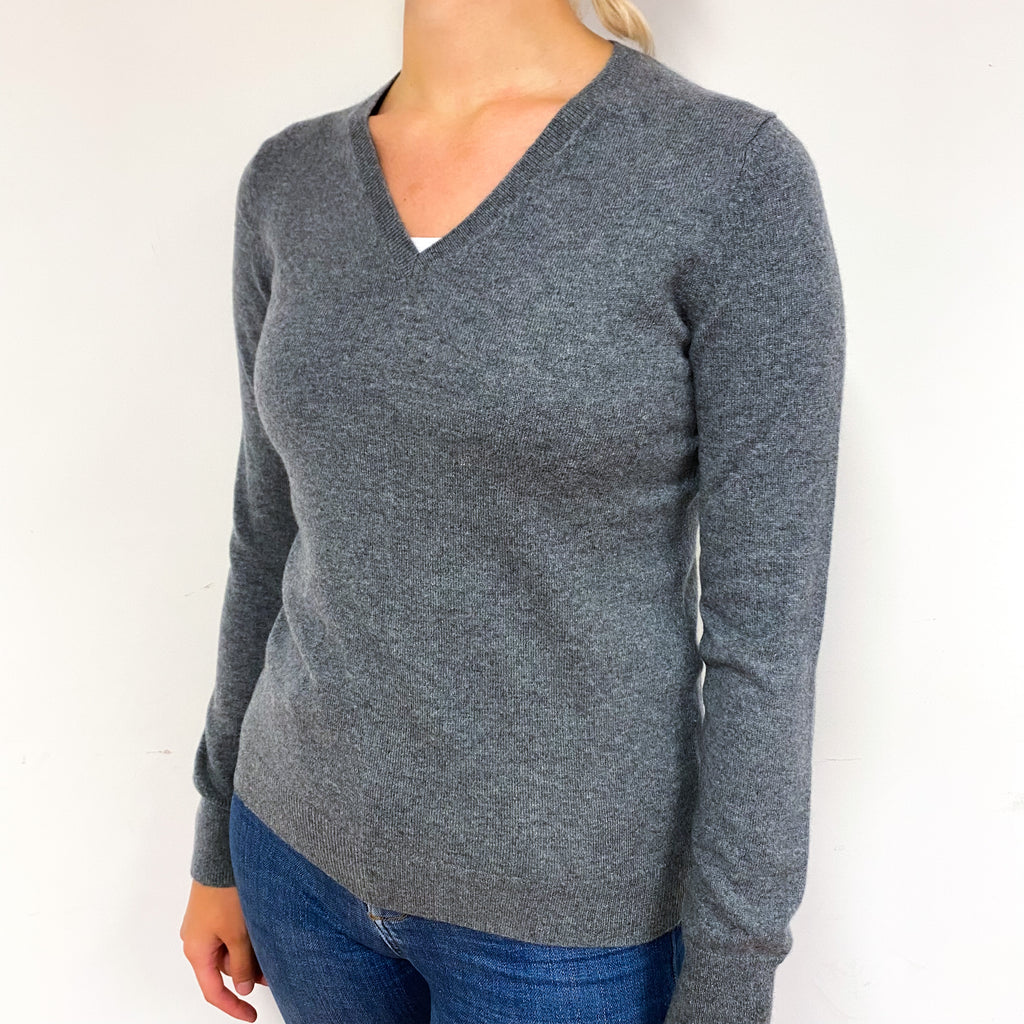 Slate Grey Cashmere V-Neck Jumper Small