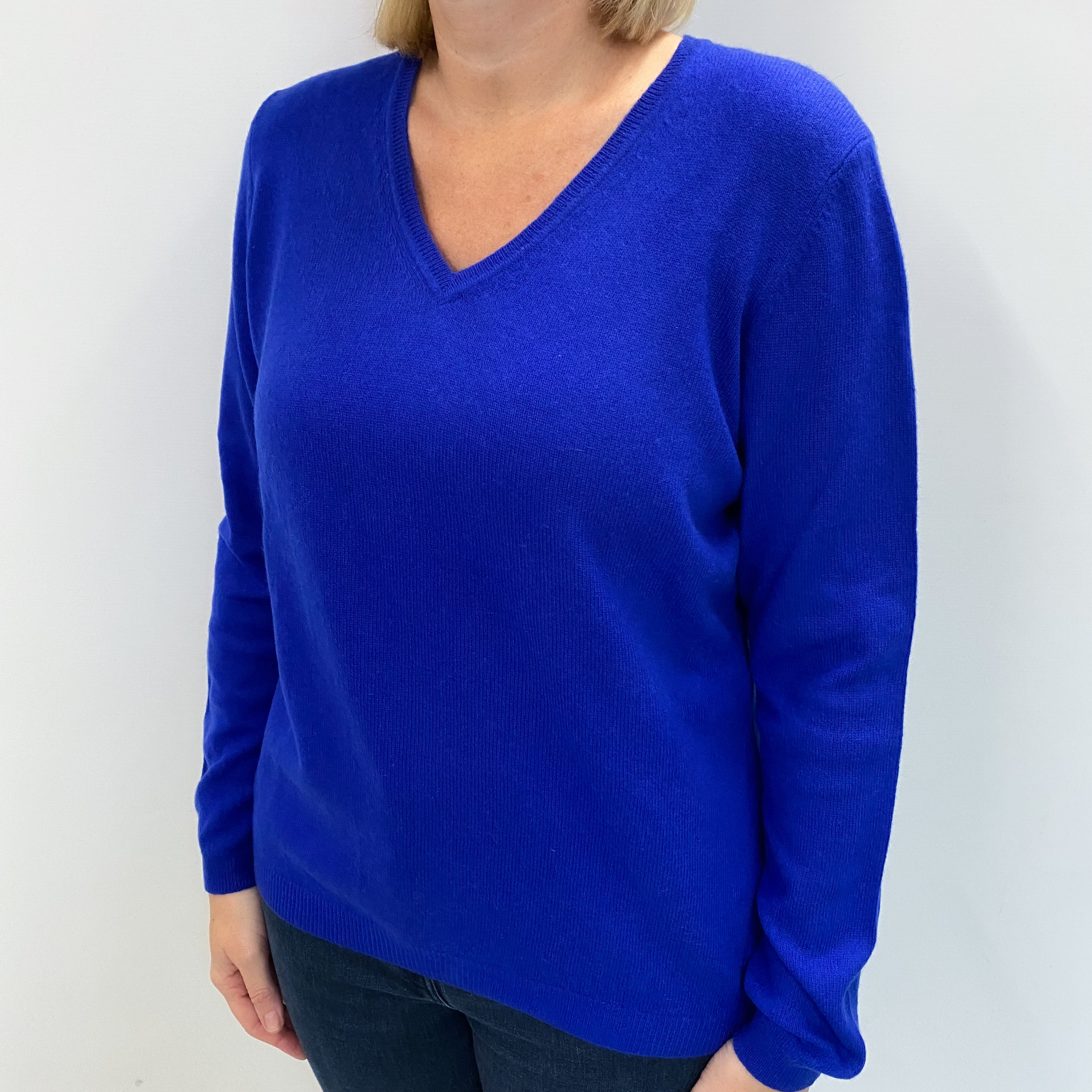 Electric Blue Cashmere V Neck Jumper Large