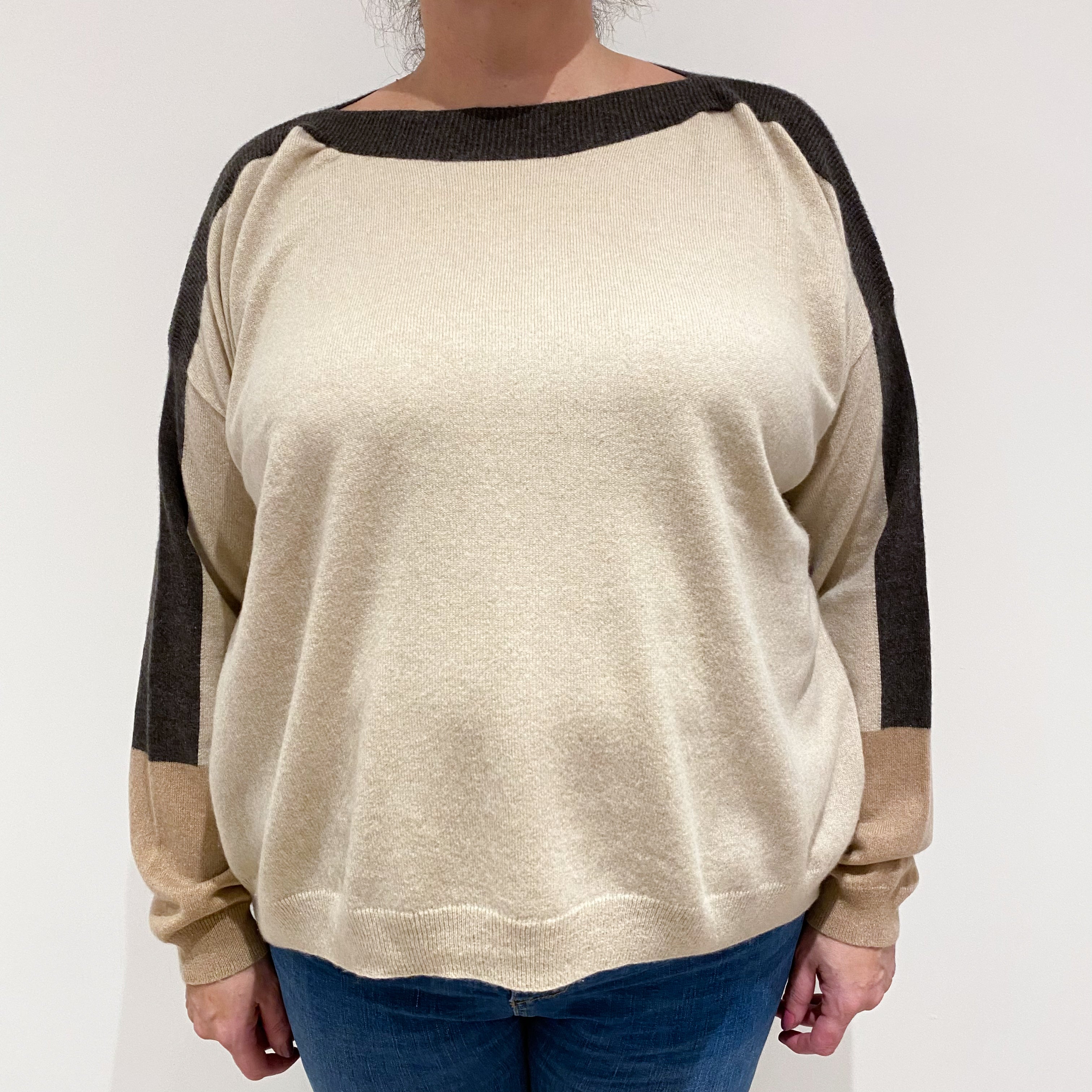 Sand Beige Cashmere Boat Neck Jumper Extra Large