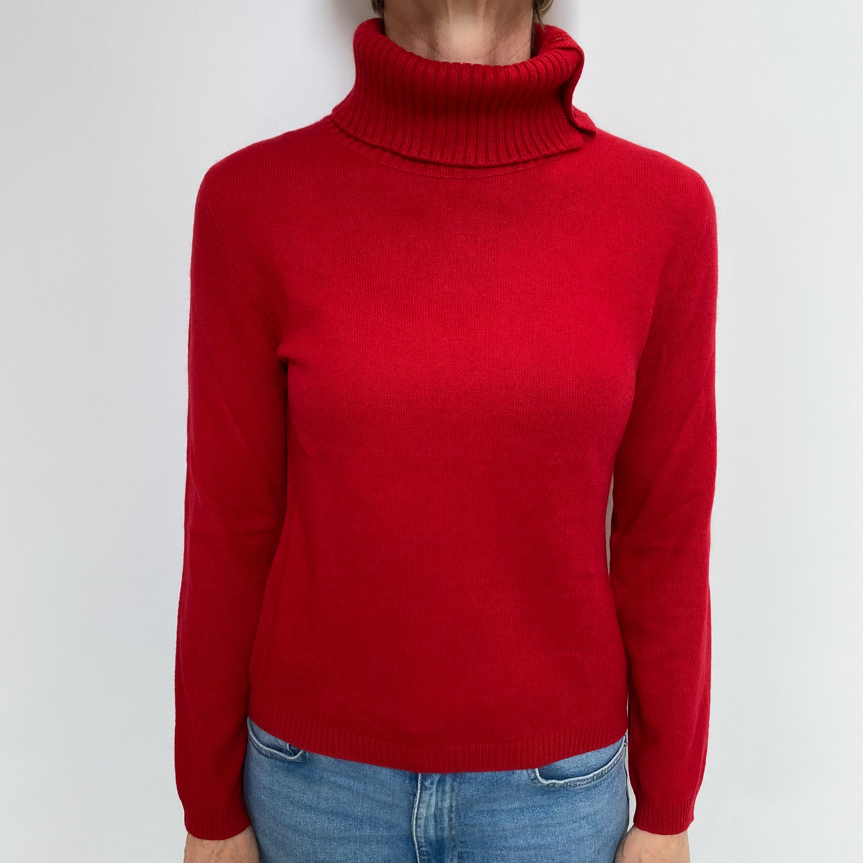 Burgundy Red Cashmere Polo Neck Jumper Small