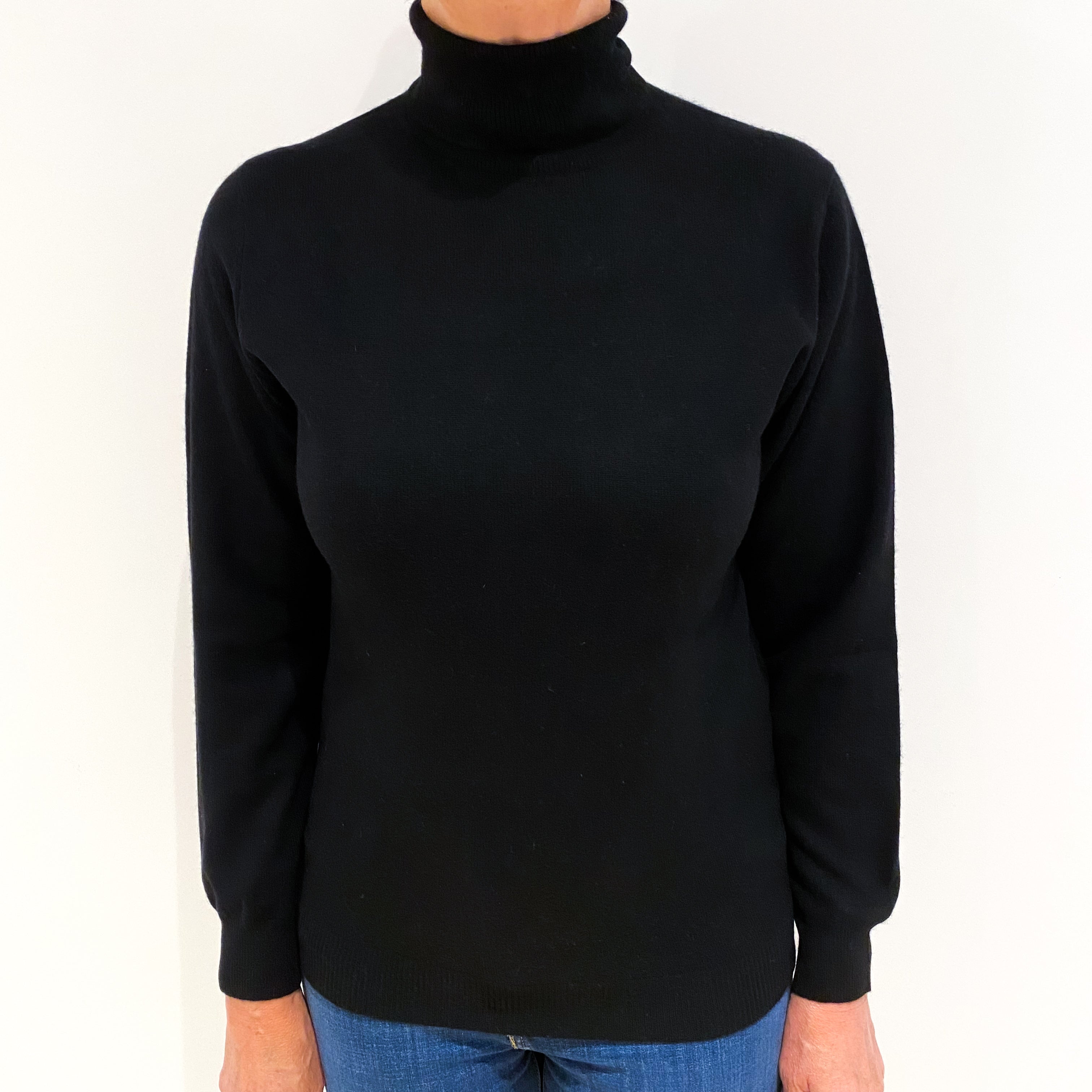 Black Cashmere Polo Neck Jumper Medium