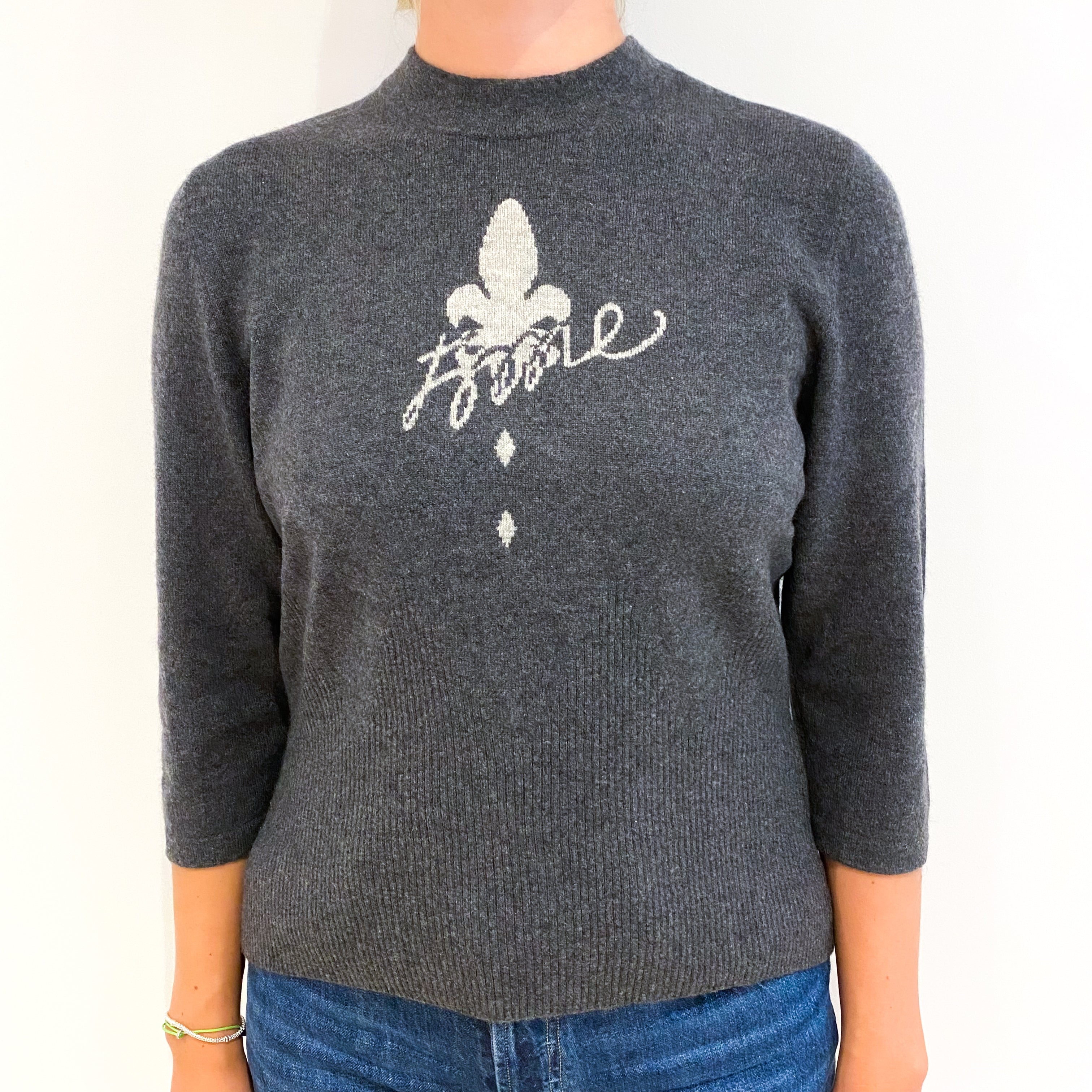 Slate Gray Cashmere Crew Neck Jumper Small
