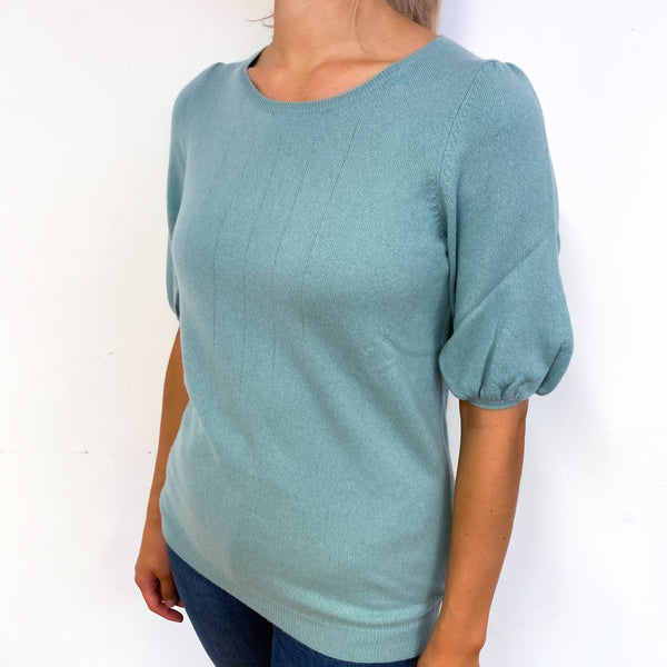 Duck Egg Green Cashmere Short Balloon Sleeve Jumper Small